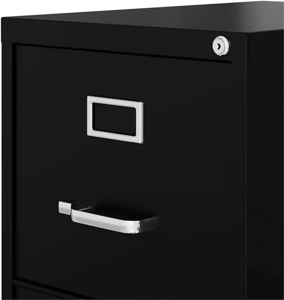 Pemberly Row 4 Drawers 52" Vertical Black Metal Filing Cabinet Lockable Pre-Assembled Stationary Letter Size for Home, Office