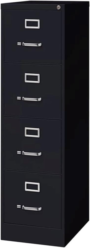 Pemberly Row 4 Drawers 52" Vertical Black Metal Filing Cabinet Lockable Pre-Assembled Stationary Letter Size for Home, Office