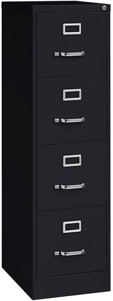 Pemberly Row 4 Drawers 52" Vertical Black Metal Filing Cabinet Lockable Pre-Assembled Stationary Letter Size for Home, Office