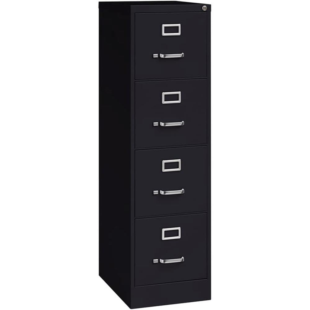 Pemberly Row 4 Drawers 52" Vertical Black Metal Filing Cabinet Lockable Pre-Assembled Stationary Letter Size for Home, Office