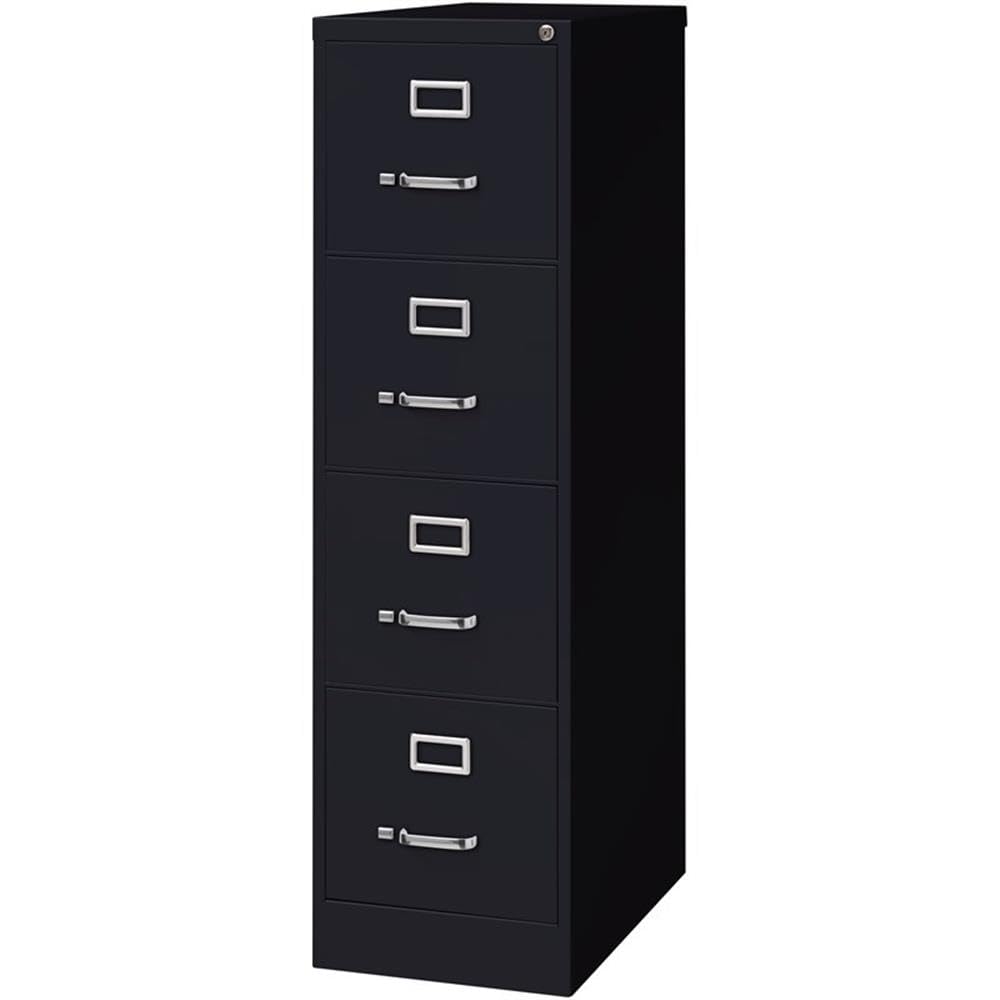 Pemberly Row 4 Drawers 52" Vertical Black Metal Filing Cabinet Lockable Pre-Assembled Stationary Letter Size for Home, Office