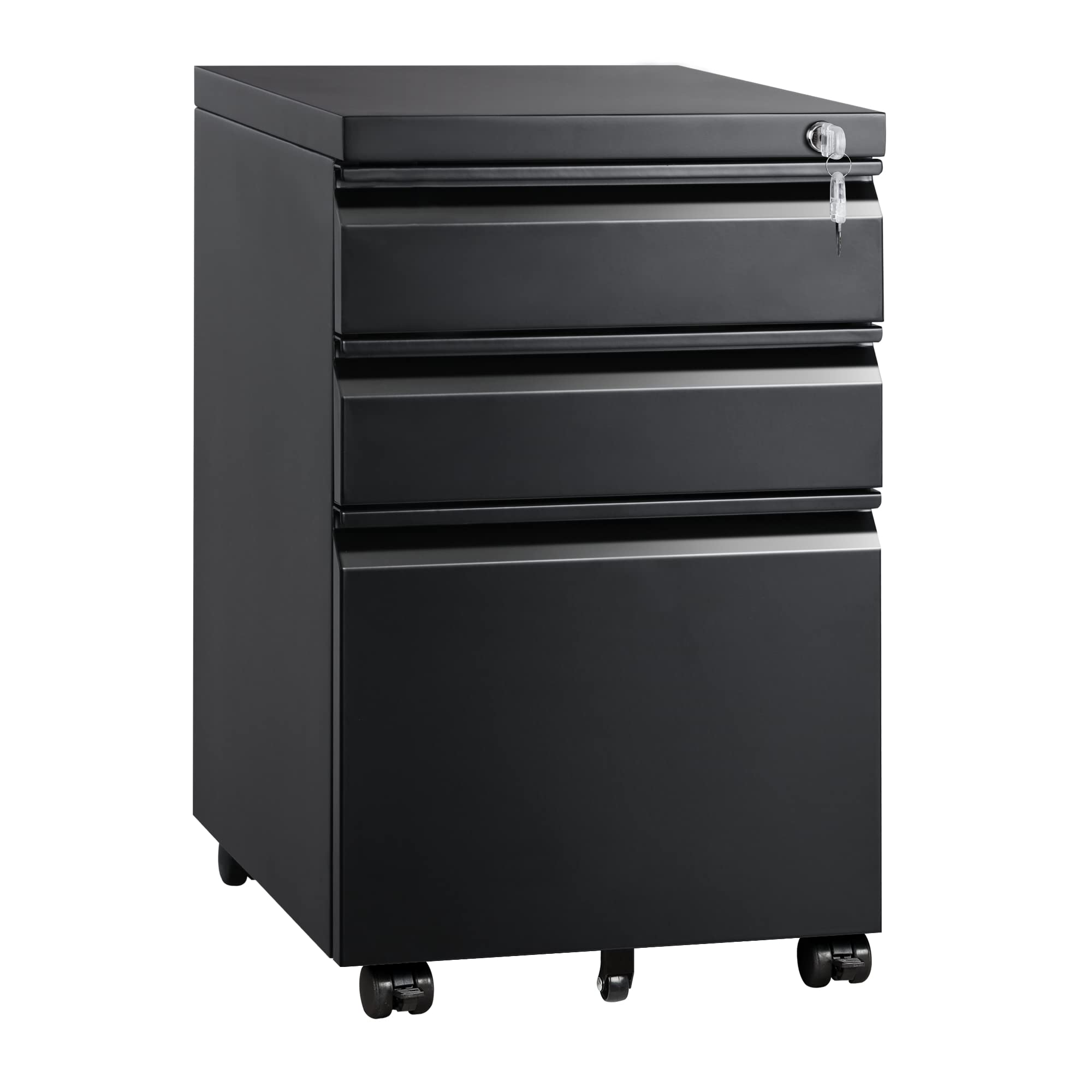 DEVAISE 3 Drawer Mobile File Cabinet with Lock, Under Desk Metal Filing Cabinet for Home Office/Legal/Letter/A4 File, Fully Assembled Except Wheels, Black