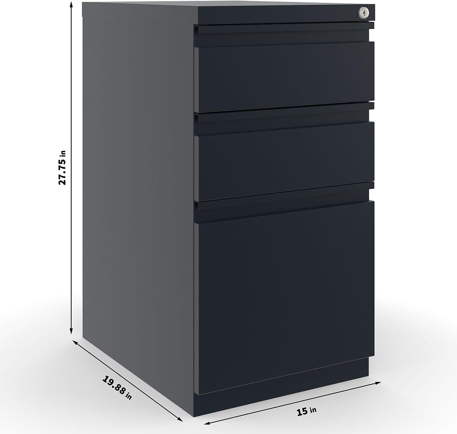 STAPLES 3-Drawer Vertical File Cabinet, Letter Size Documents, Lockable, 19.88" D x 15" W x 27.75" H, Black