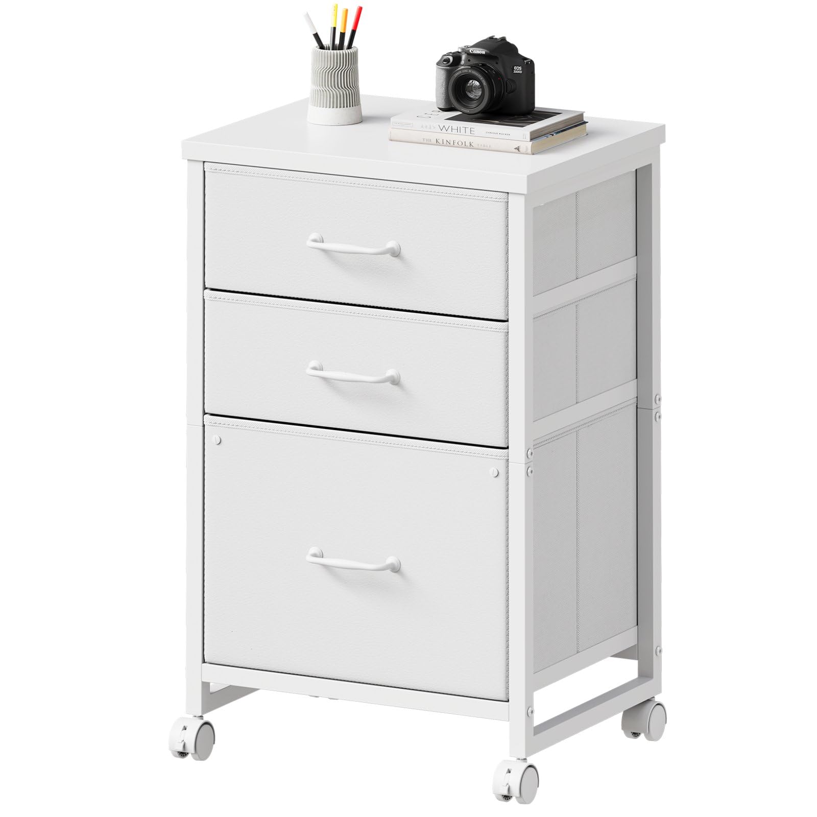 Maihail 3 Drawer Mobile File Cabinet with Wheels Fabric Vertical Filing Cabinet fits A4 or Letter Size for Home Office,Rustic Brown2