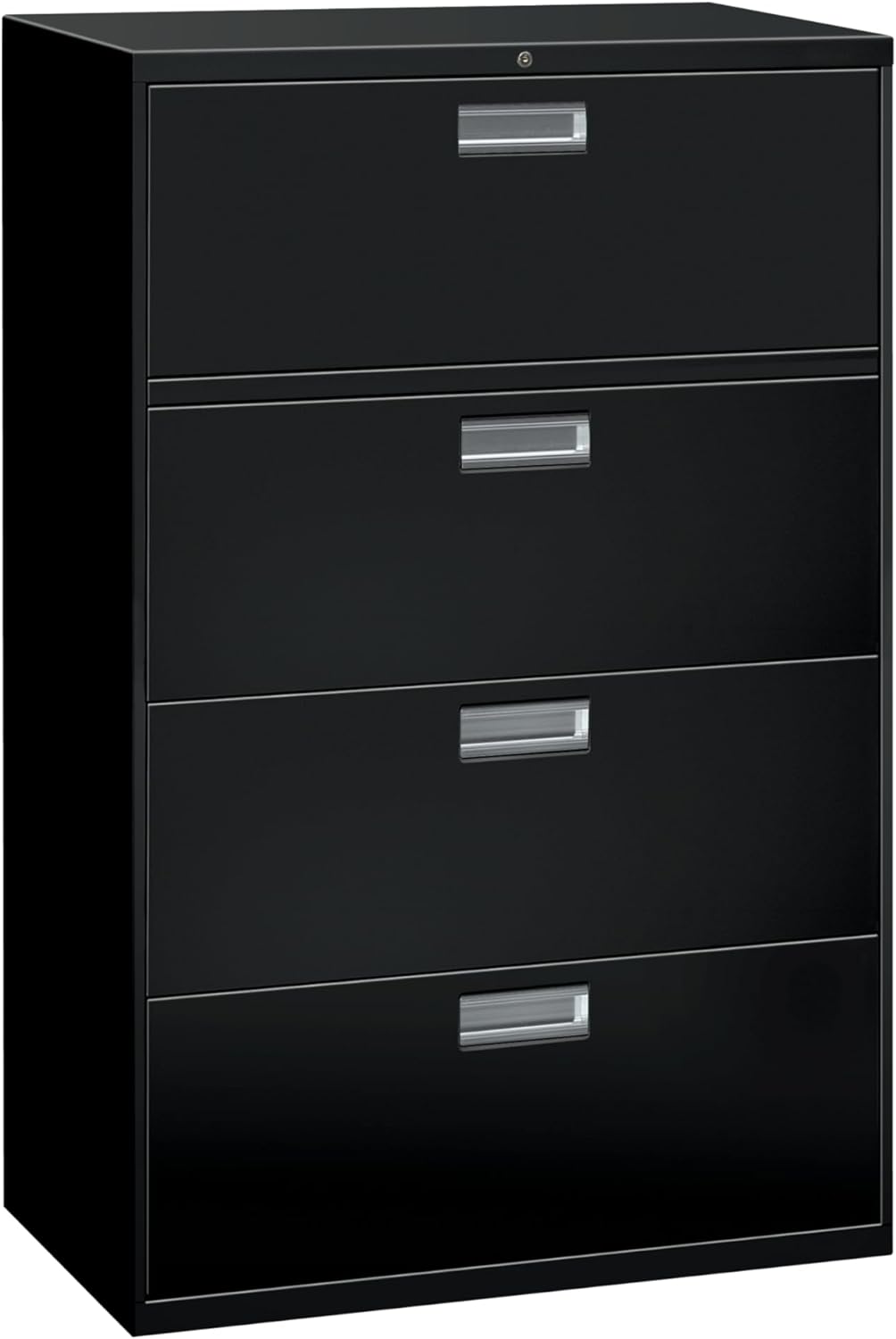 HON 4 Drawer Lateral File Cabinet with Lock, Metal Filing Cabinets for Offices, Adjustable Hangrails for A4, Legal, Letter Files, 18" Deep, Black