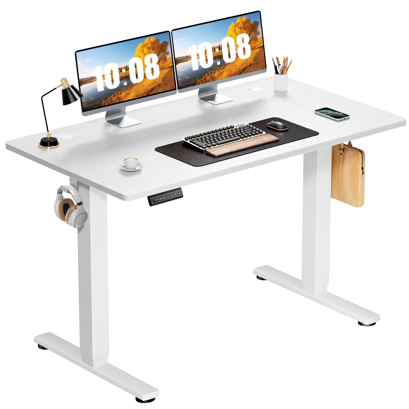 Sweetcrispy Electric Standing Desk Adjustable Height, 40x24 Inch Sit Stand Up Home Office Desks Computer Workstation PC Work Table with 3 Memory Preset Splice Wood Board Metal Frame, White