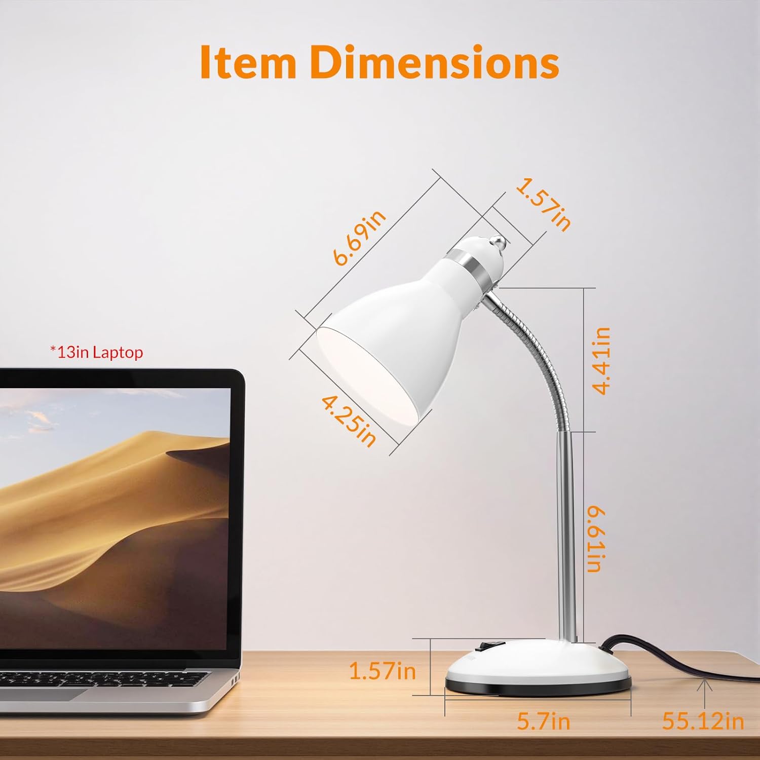 LEPOWER Metal Desk Lamp, Adjustable Goose Neck Table Lamp, Eye-Caring Study Desk Lamps for Bedroom, Study Room and Office (White)