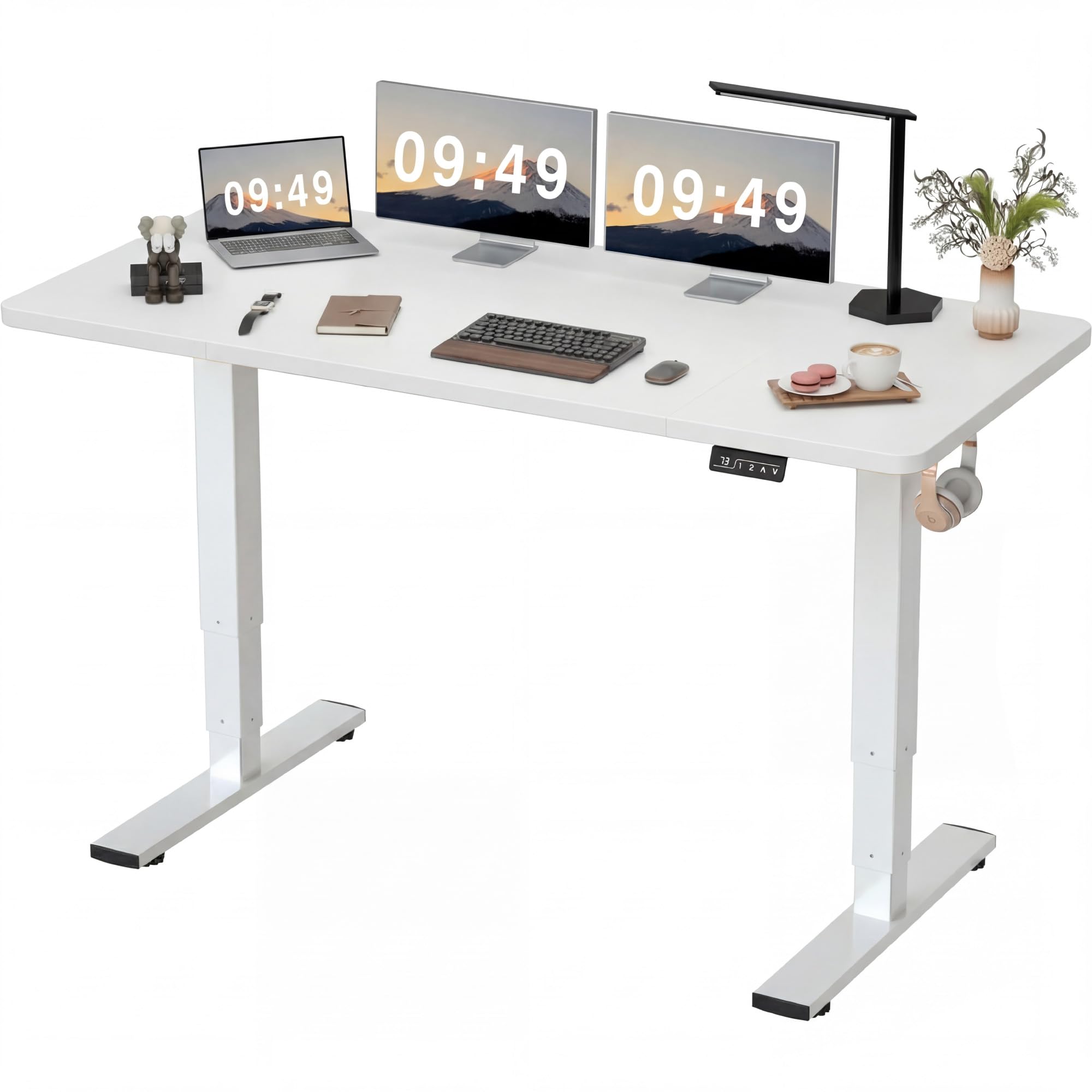 Furmax 55 x 24 Inches Electric Height Adjustable Standing Desk Large Sit Stand Up Desk Home Office Computer Desk Memory Preset with T-Shaped Metal Bracket, Black