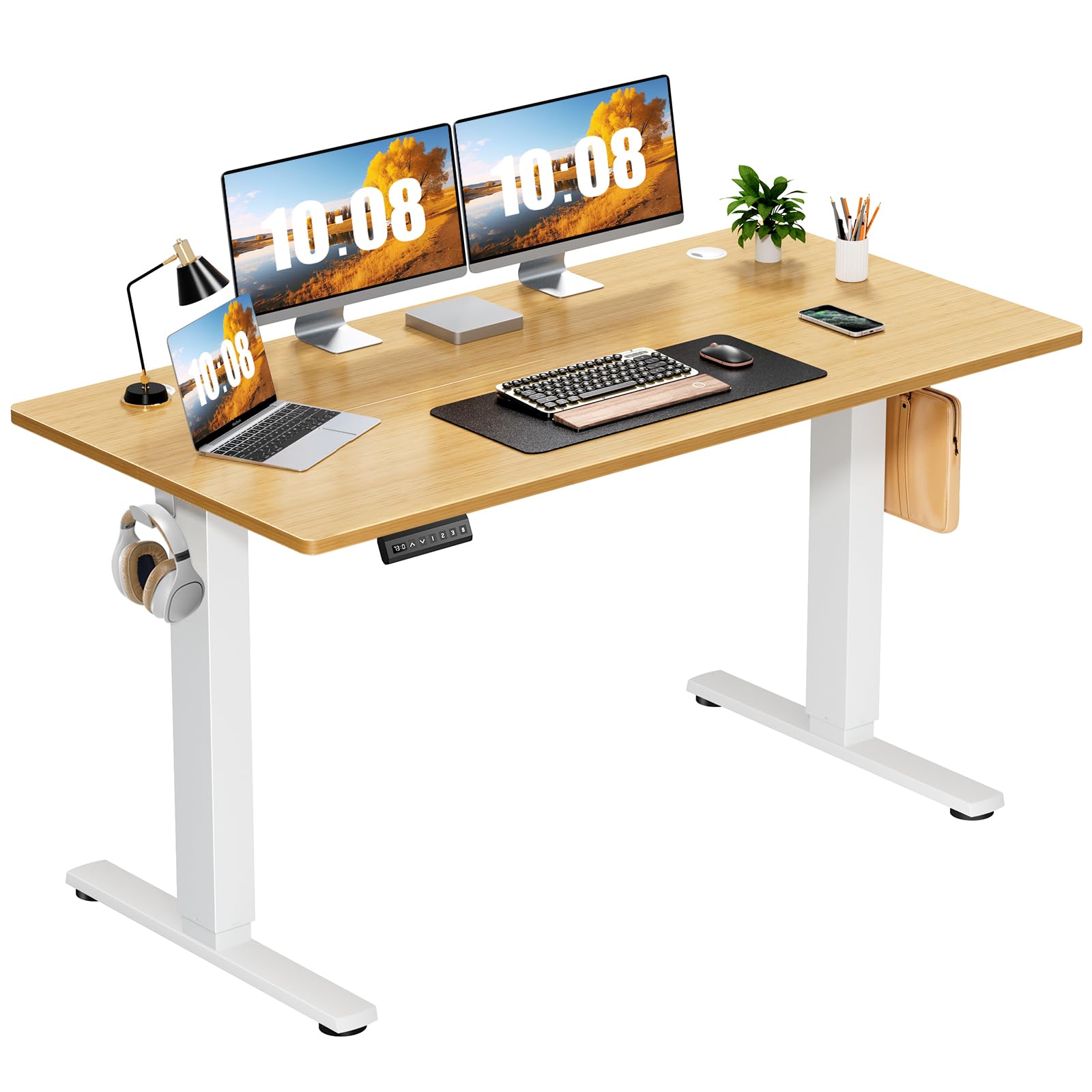 Sweetcrispy Electric Standing Desk Adjustable Height, 40x24 Inch Sit Stand Up Home Office Desks Computer Workstation PC Work Table with 3 Memory Preset Splice Wood Board Metal Frame, White