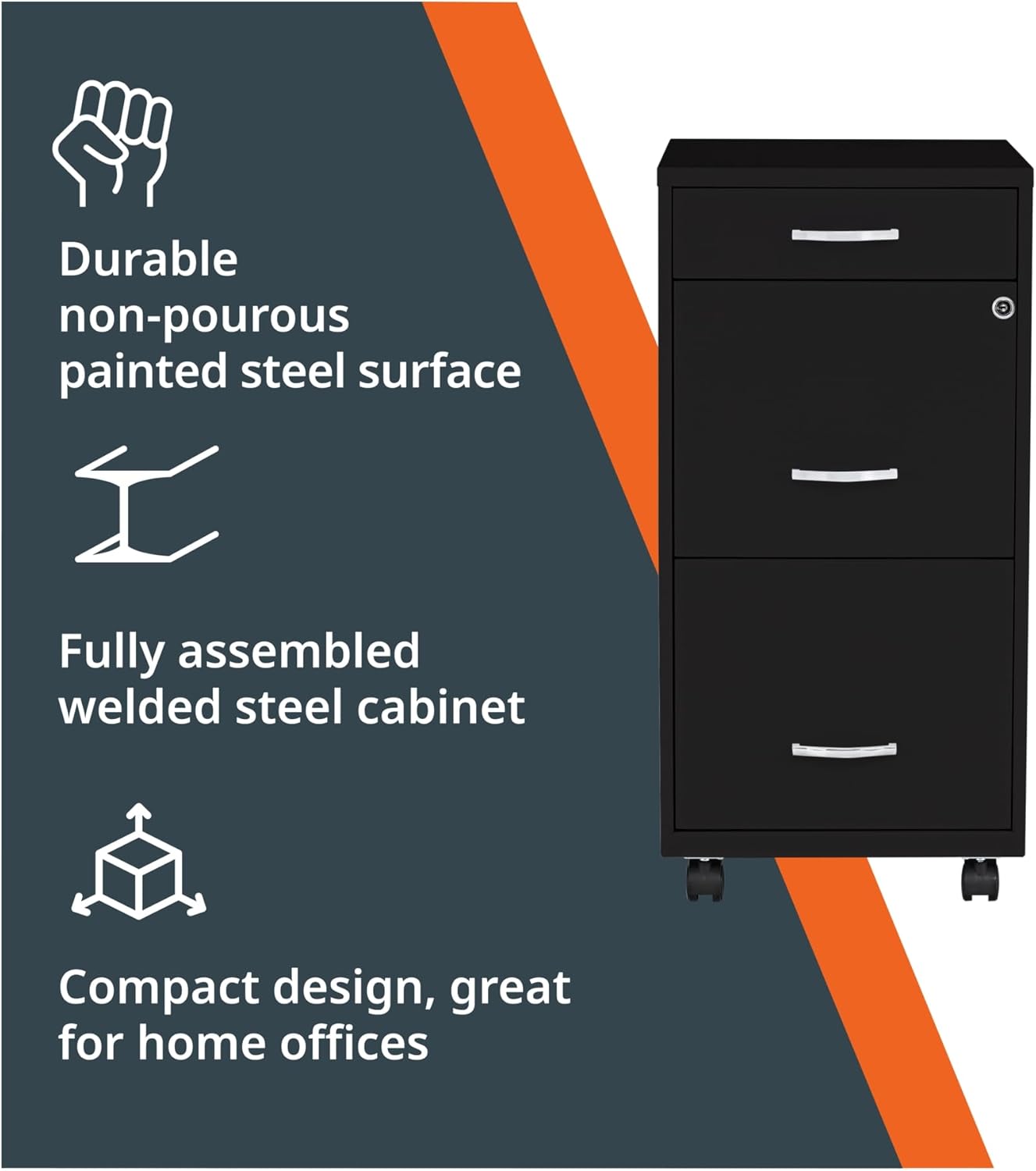 Lorell LYS SOHO Box/File/File 3-Drawer Mobile File Cabinet, Black