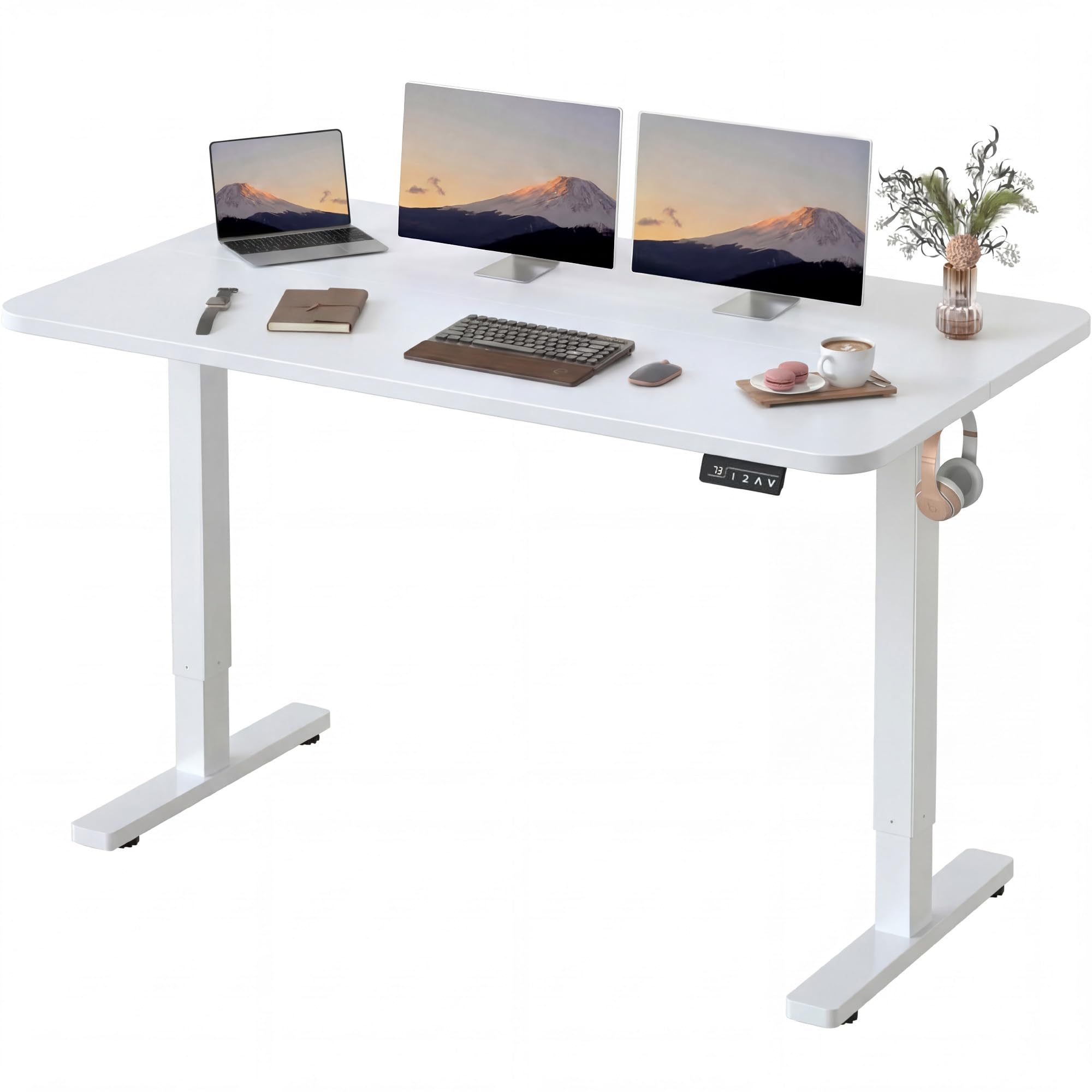 Furmax 55 x 24 Inches Electric Height Adjustable Standing Desk Large Sit Stand Up Desk Home Office Computer Desk Memory Preset with T-Shaped Metal Bracket, Black