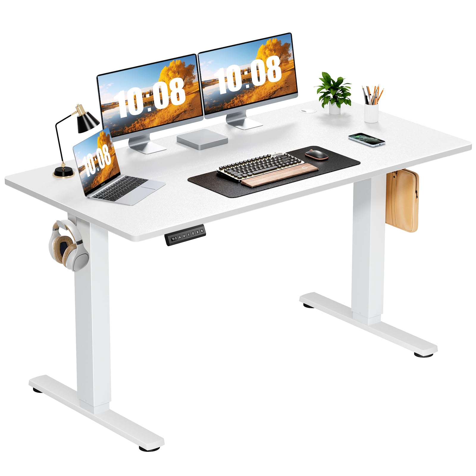 Sweetcrispy Electric Standing Desk Adjustable Height, 40x24 Inch Sit Stand Up Home Office Desks Computer Workstation PC Work Table with 3 Memory Preset Splice Wood Board Metal Frame, White
