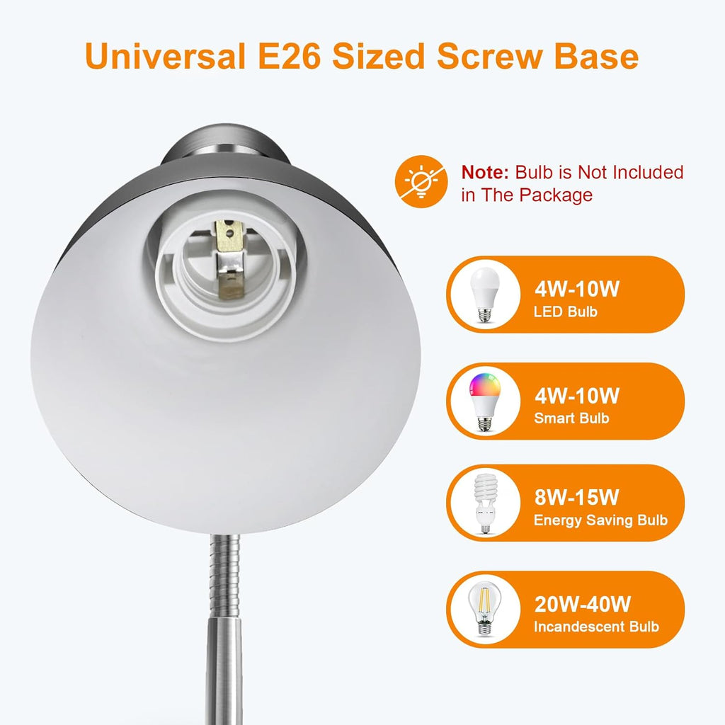 LEPOWER Metal Desk Lamp, Eye-Caring Table Lamp, Study Lamps with Flexible Goose Neck for Bedroom, Home Office (Matte Black)