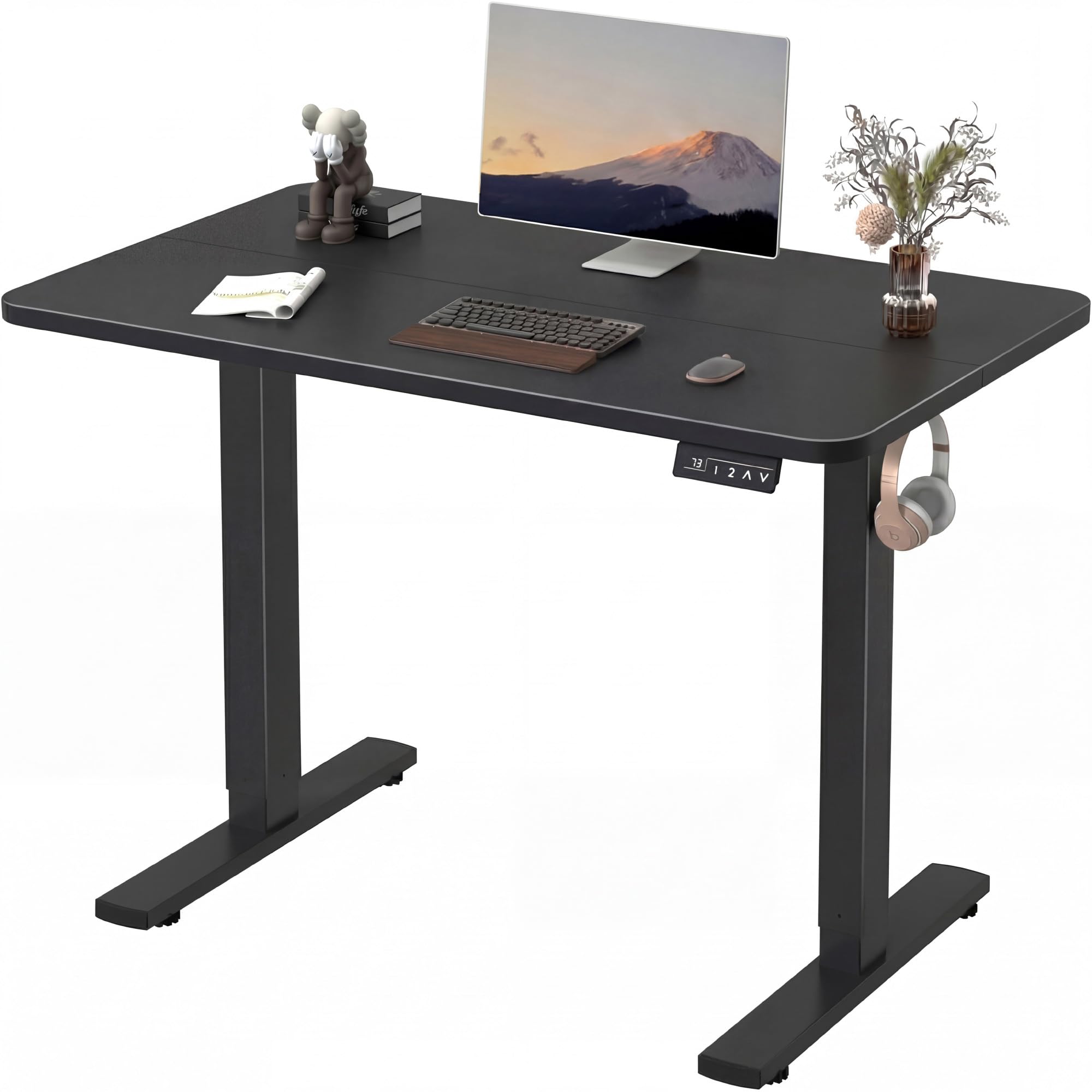 Furmax 55 x 24 Inches Electric Height Adjustable Standing Desk Large Sit Stand Up Desk Home Office Computer Desk Memory Preset with T-Shaped Metal Bracket, Black