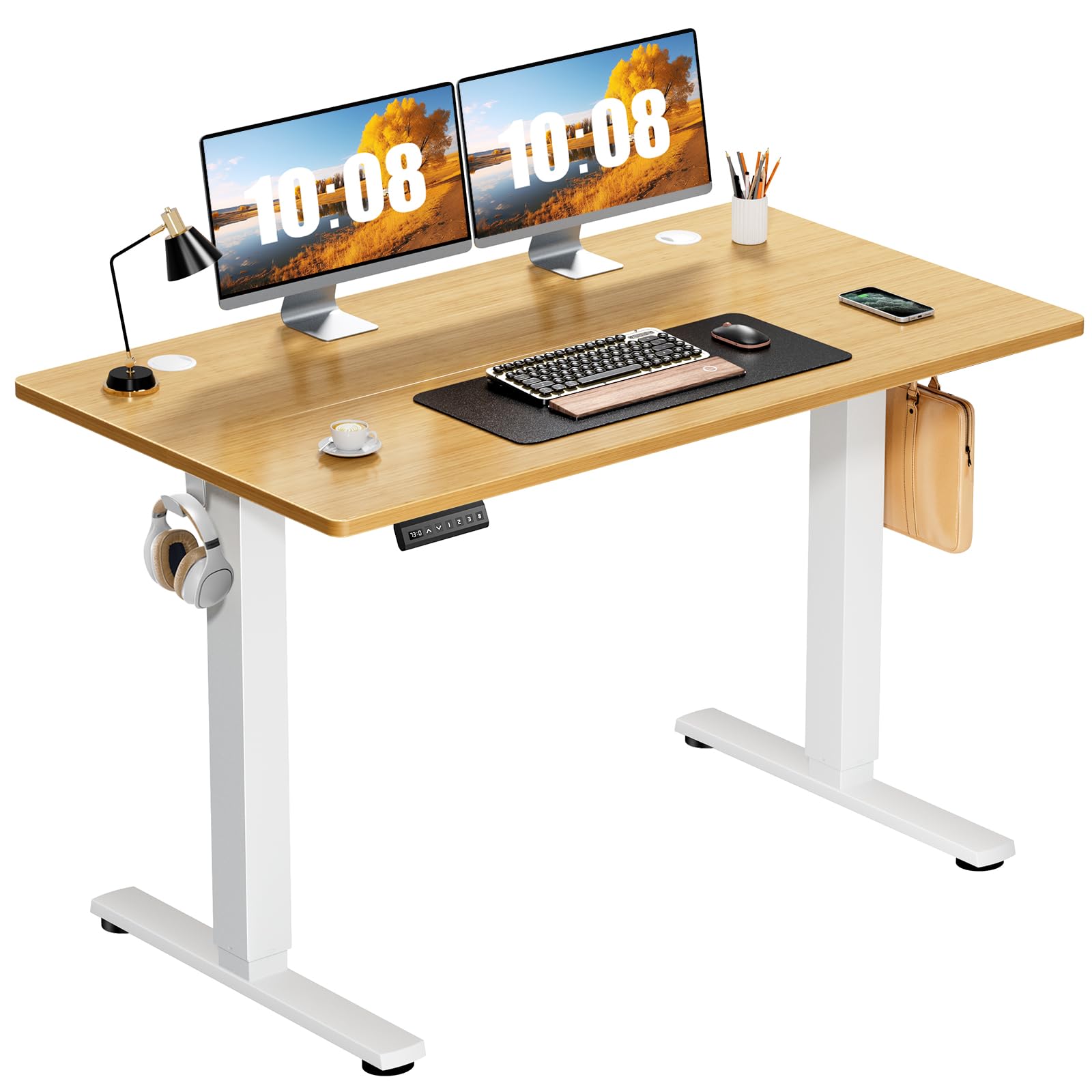Sweetcrispy Electric Standing Desk Adjustable Height, 40x24 Inch Sit Stand Up Home Office Desks Computer Workstation PC Work Table with 3 Memory Preset Splice Wood Board Metal Frame, White
