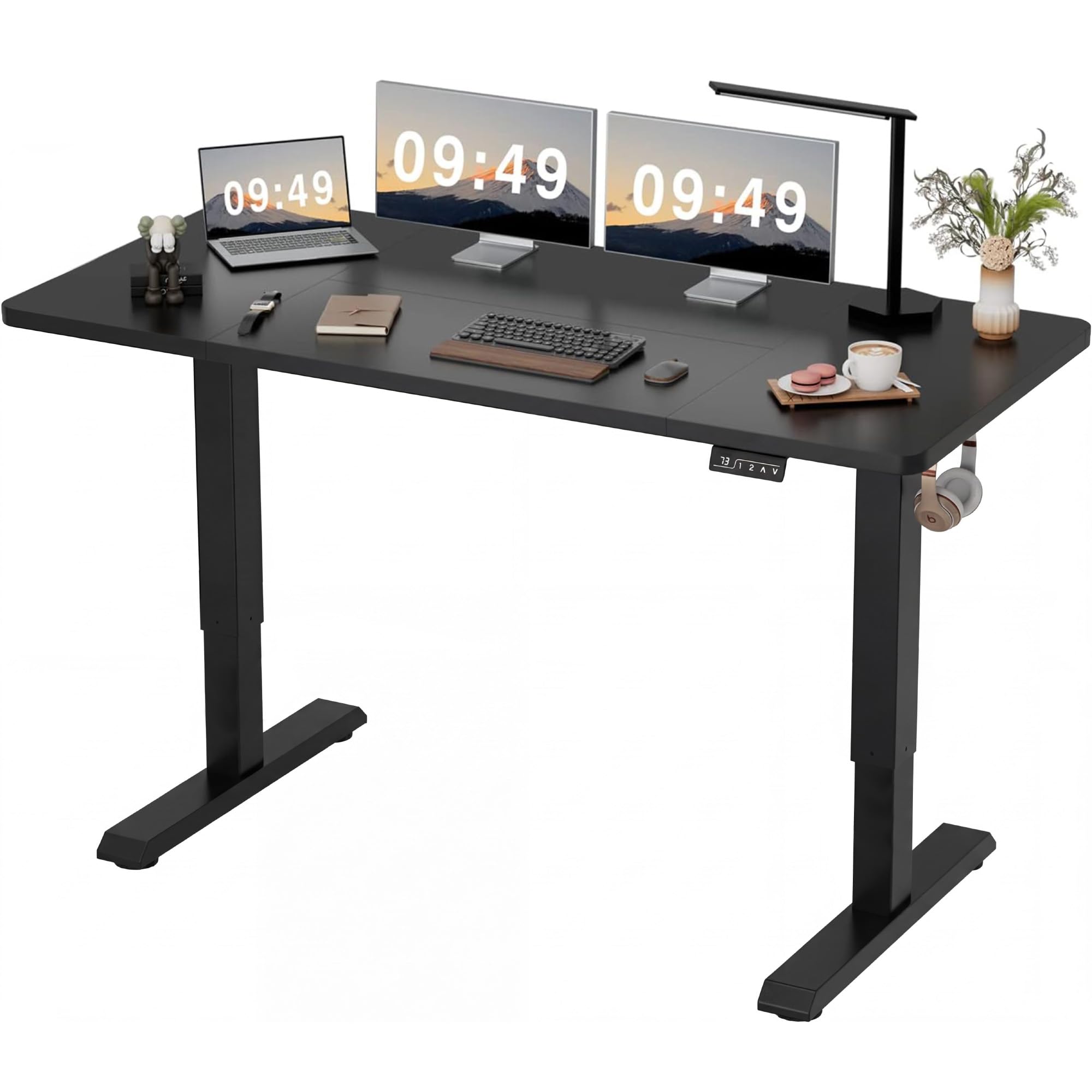 Furmax 55 x 24 Inches Electric Height Adjustable Standing Desk Large Sit Stand Up Desk Home Office Computer Desk Memory Preset with T-Shaped Metal Bracket, Black