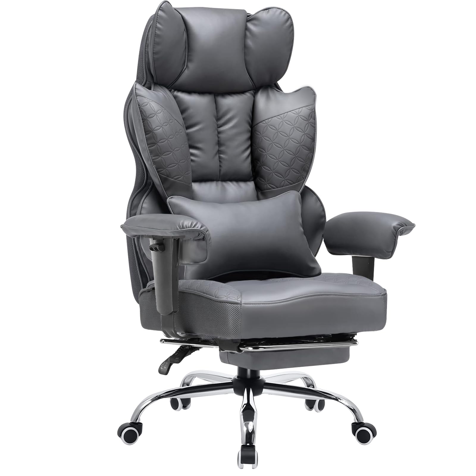 COMHOMA Big and Tall Office Chair Heavy Duty Wide Ergonomic Gaming Chair with Deluxe Embossing Designed Leather with Foot Rest,150°Reclining Adjustable Armrests Pocket Spring Back Support and Pillow