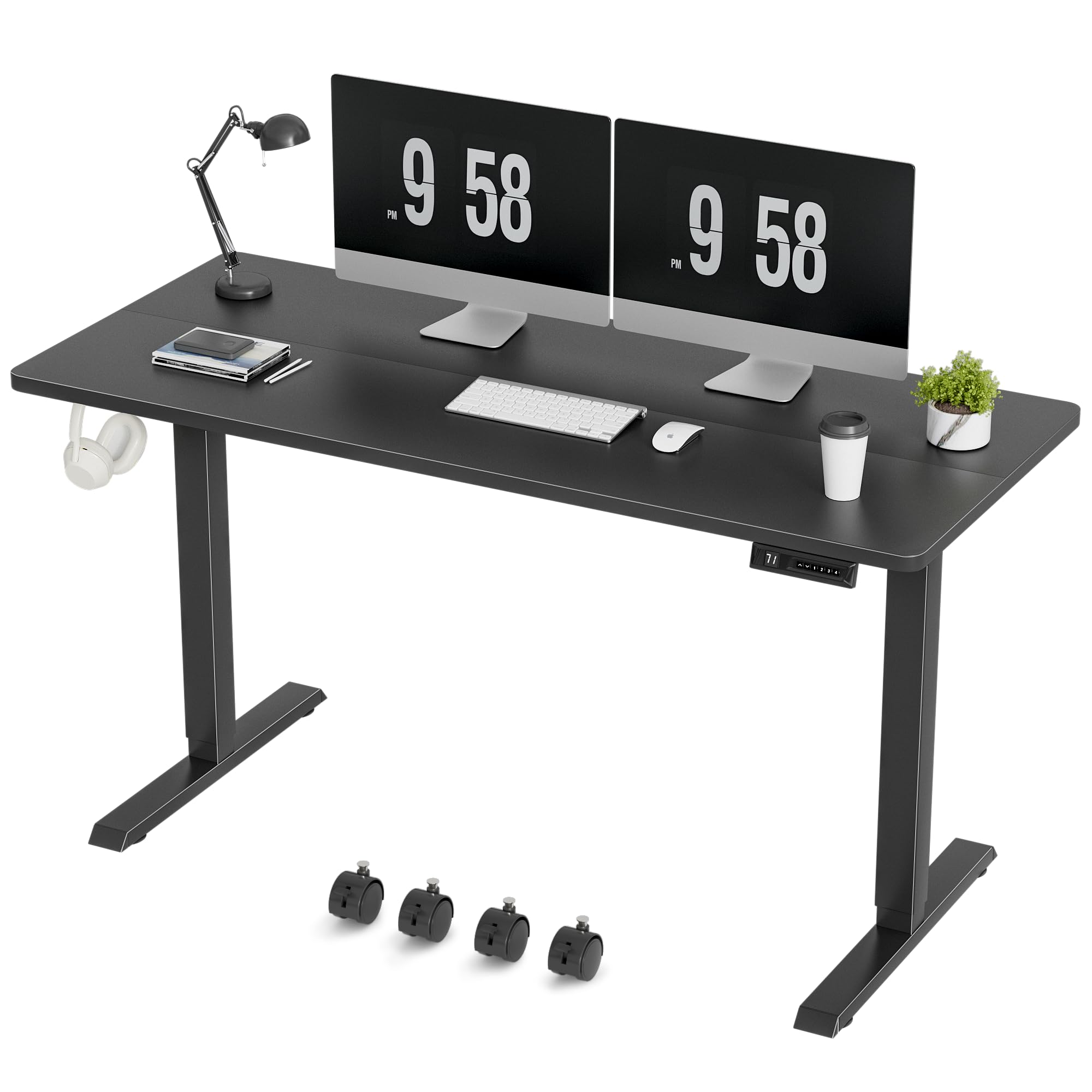 Furmax Electric Standing Desk, 45 x 24 Inches Sit Stand up Desk, Sit Stand Height Adjustable Home Office Desk with 4 Height Position Memory - with Splice Board (White, 45)