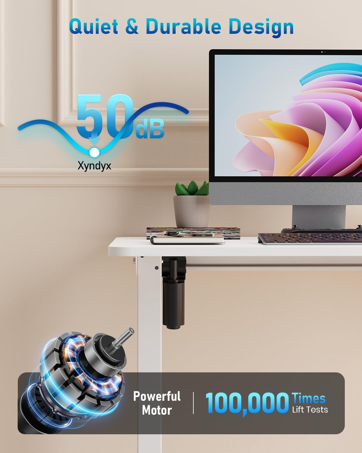 32" Small Electric Rolling Standing Desk Adjustable Height, Mobile Sit Stand up Desk with Lockable Casters for Home Office & Computer Workstation, Splice Board, 2 Hooks, White Frame/White Top