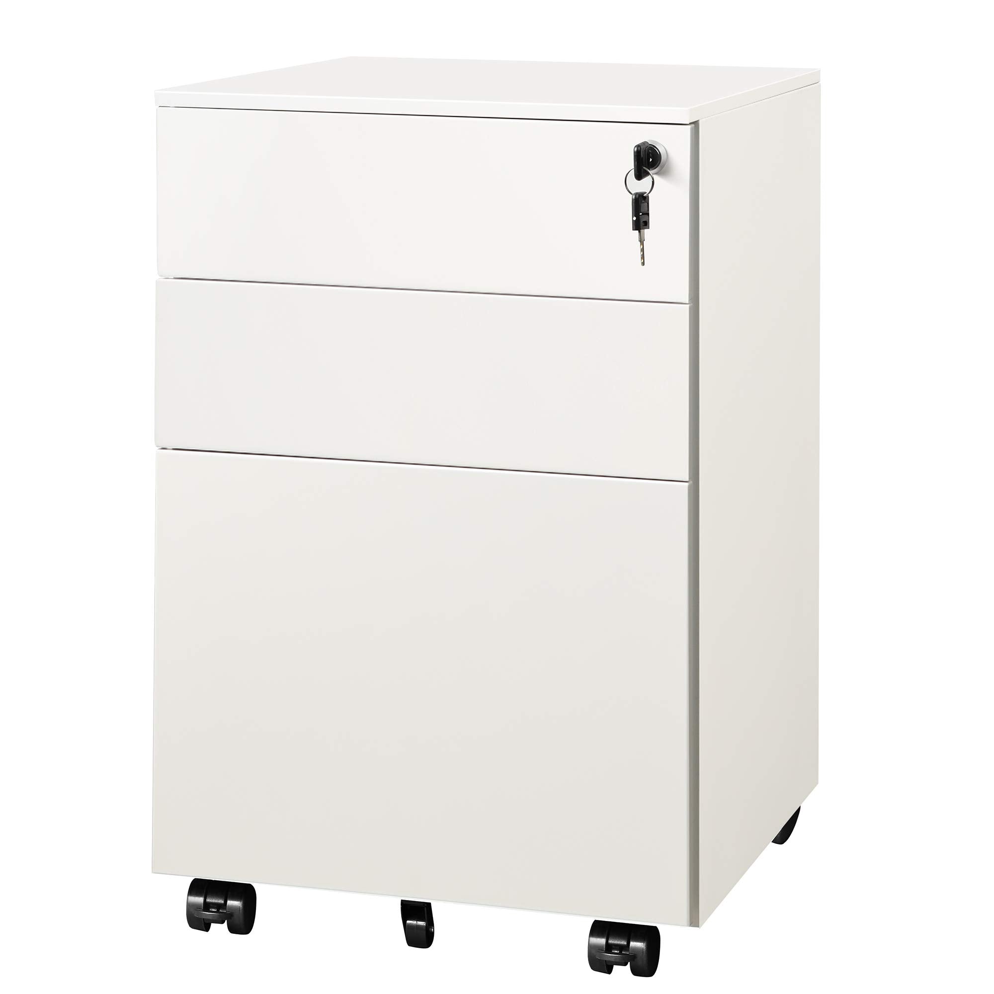 DEVAISE 3 Drawer File Cabinet with Lock, Under Desk Metal Filing Cabinets with Wheels for Home Office Fit Legal/Letter/A4 File, Assembled Except Casters,Black