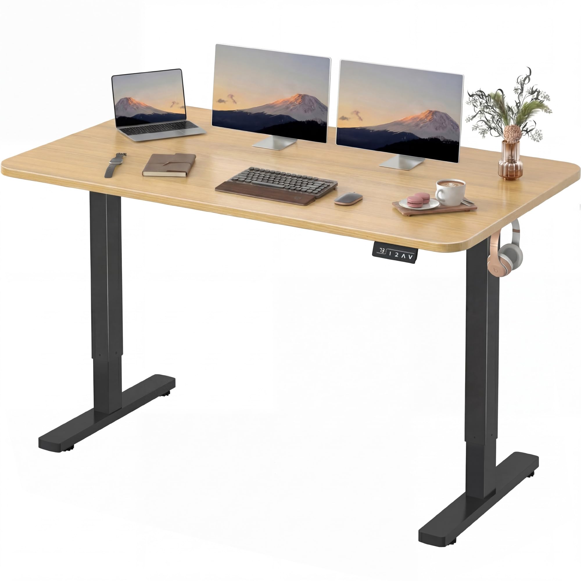 Furmax 55 x 24 Inches Electric Height Adjustable Standing Desk Large Sit Stand Up Desk Home Office Computer Desk Memory Preset with T-Shaped Metal Bracket, Black