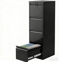 4 Drawer Metal File Cabinet with Lock, Wide Office Steel Filing Cabinet, Mobile Storage Organizer for Letter Legal Files, Home Office School Tool Storage Cabinet, Black
