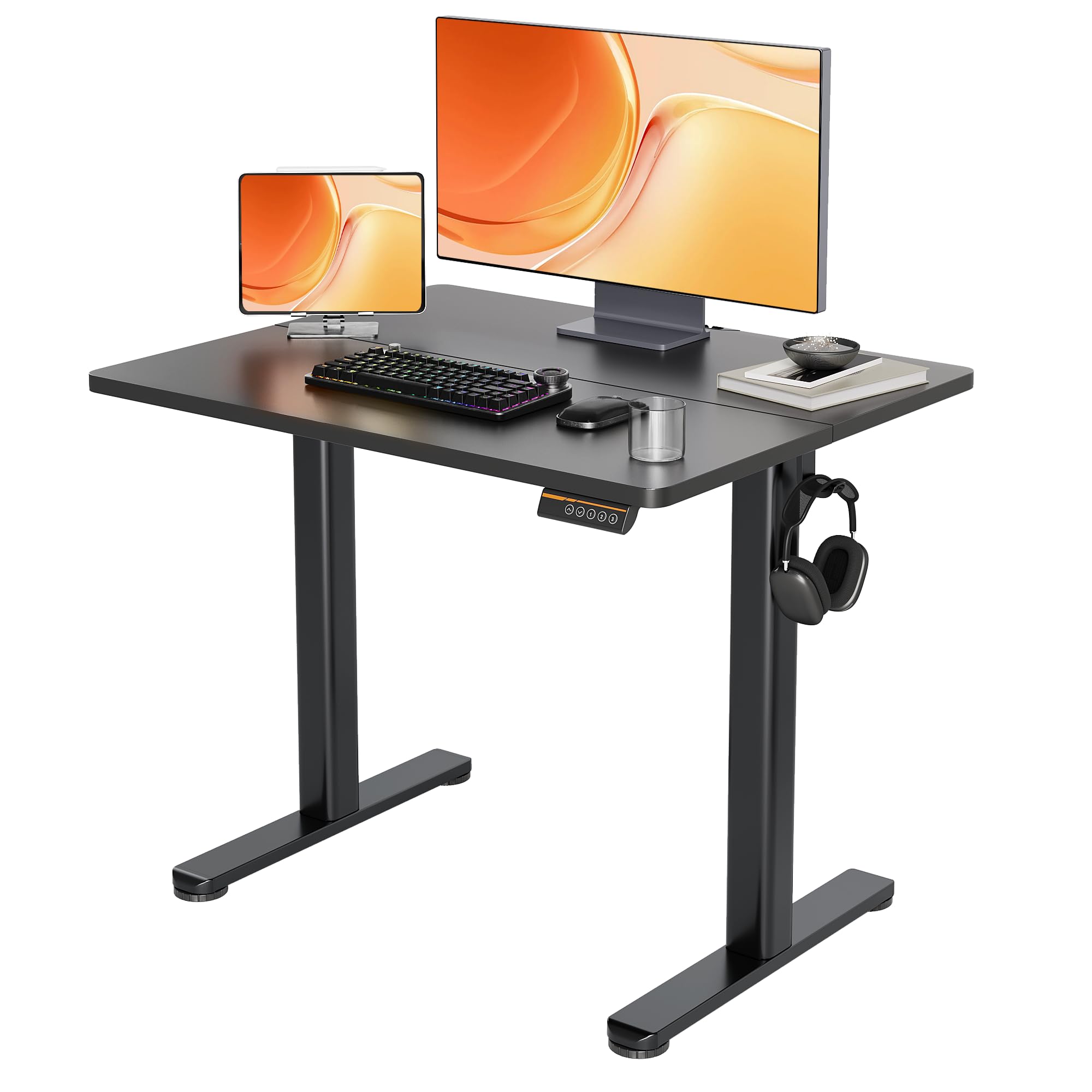Claiks Electric Standing Desk, Adjustable Height Stand up Desk, 24x48 Inches Sit Stand Home Office Desk with Splice Board, Black Frame/Rustic Brown Top