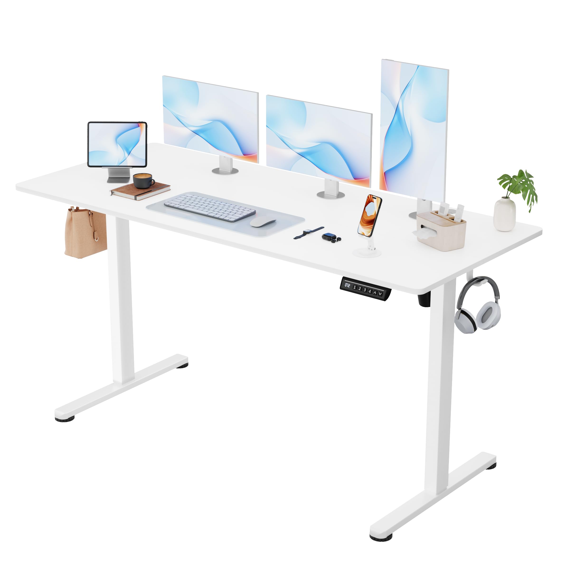 Furmax Electric Standing Desk, 45 x 24 Inches Sit Stand up Desk, Sit Stand Height Adjustable Home Office Desk with 4 Height Position Memory - with Splice Board (White, 45)