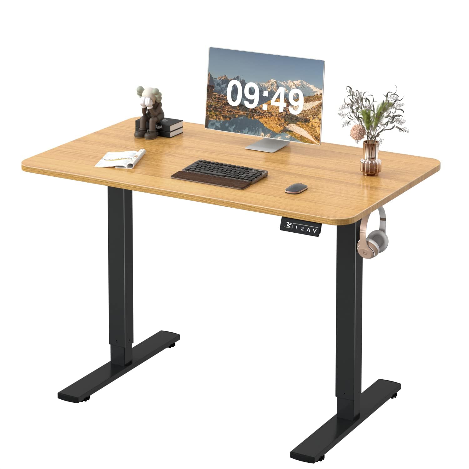 Furmax 55 x 24 Inches Electric Height Adjustable Standing Desk Large Sit Stand Up Desk Home Office Computer Desk Memory Preset with T-Shaped Metal Bracket, Black