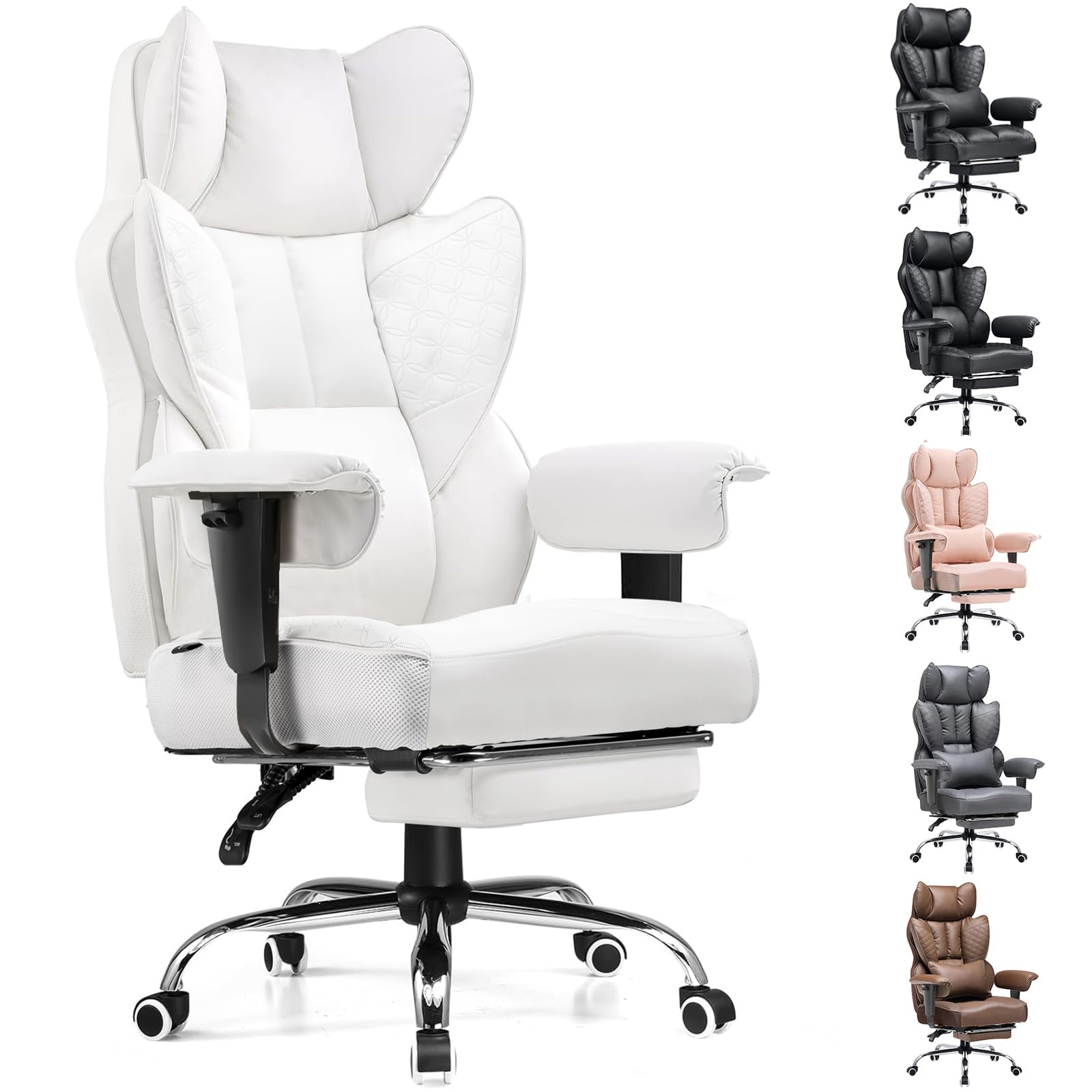 COMHOMA Big and Tall Office Chair Heavy Duty Wide Ergonomic Gaming Chair with Deluxe Embossing Designed Leather with Foot Rest,150°Reclining Adjustable Armrests Pocket Spring Back Support and Pillow