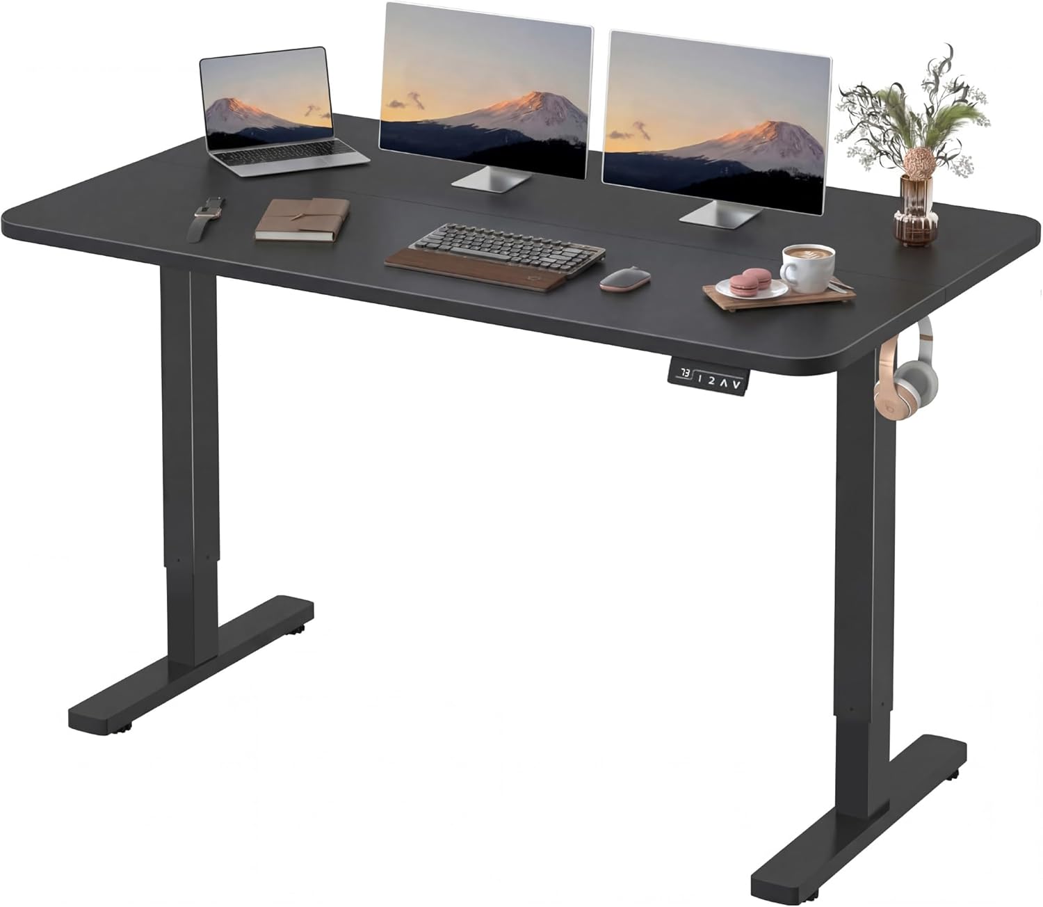 Furmax 55 x 24 Inches Electric Height Adjustable Standing Desk Large Sit Stand Up Desk Home Office Computer Desk Memory Preset with T-Shaped Metal Bracket, Black