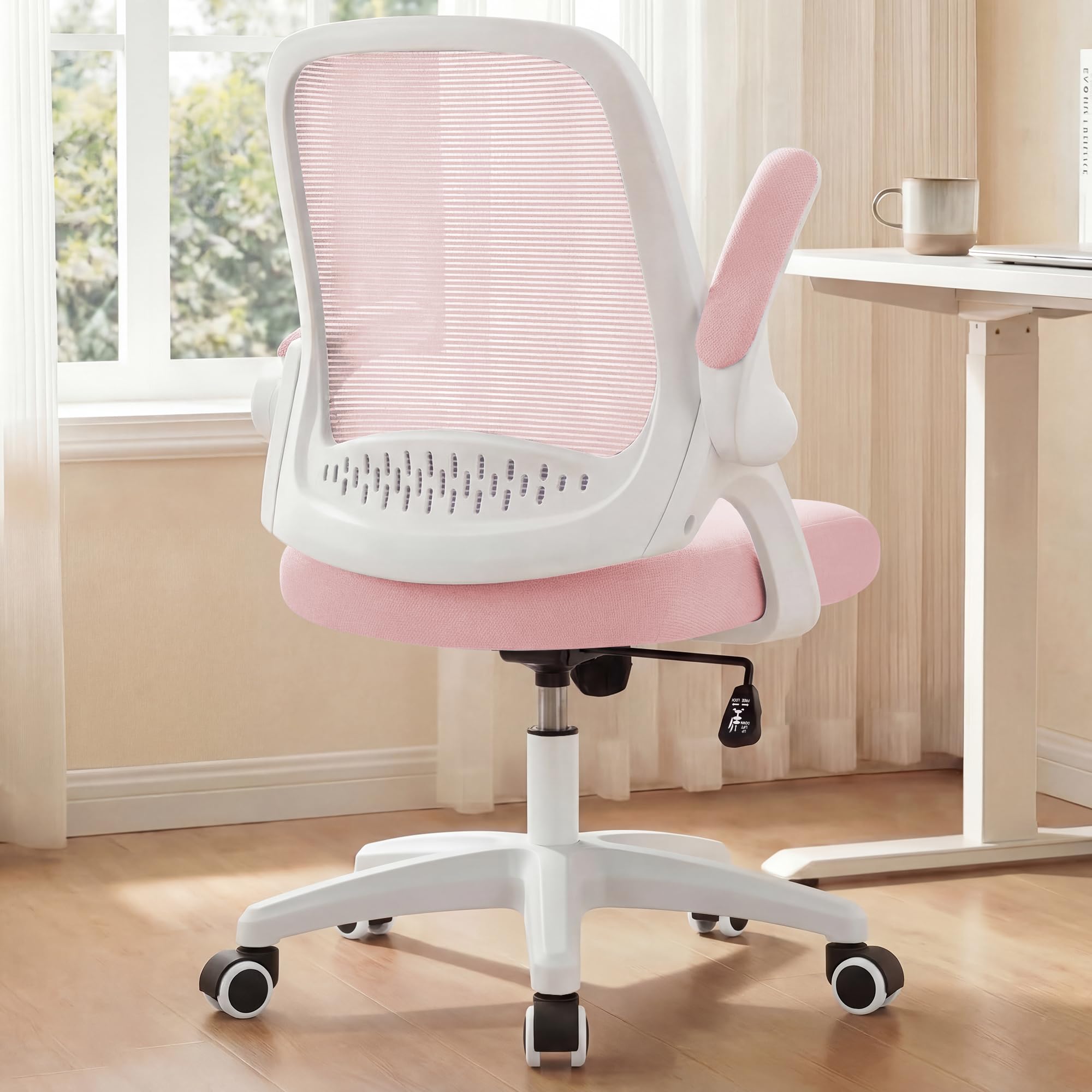 NEO Chair Office Desk Gaming Ergonomic Computer Chair with Lumbar Back Support Adjustable Height Swivel Rolling Wheels Flip-up Arms Mesh Chair for Home Vanity (Ivory)