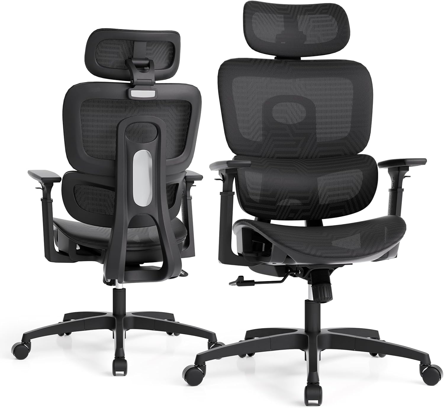 Magshion Ergonomic Office Chair, Swivel Executive Work Task Chair with Adjustable Headrest, 3D Armrests, Tilt Lock and Lumbar Support, Mesh Desk Chair for Home Office, 350 LBS Capacity, Black