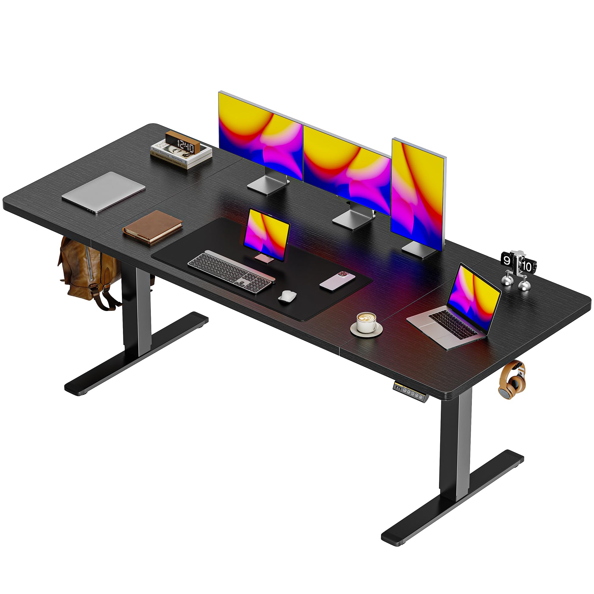 Huuger 55 x 28 Large Electric Standing Desk, Height Adjustable Computer Desk, 27.6" Deep Desktop, Stand up Gaming Office Desk with 2 Hooks, 3 Preset Heights, for Home Office, Rustic Brown