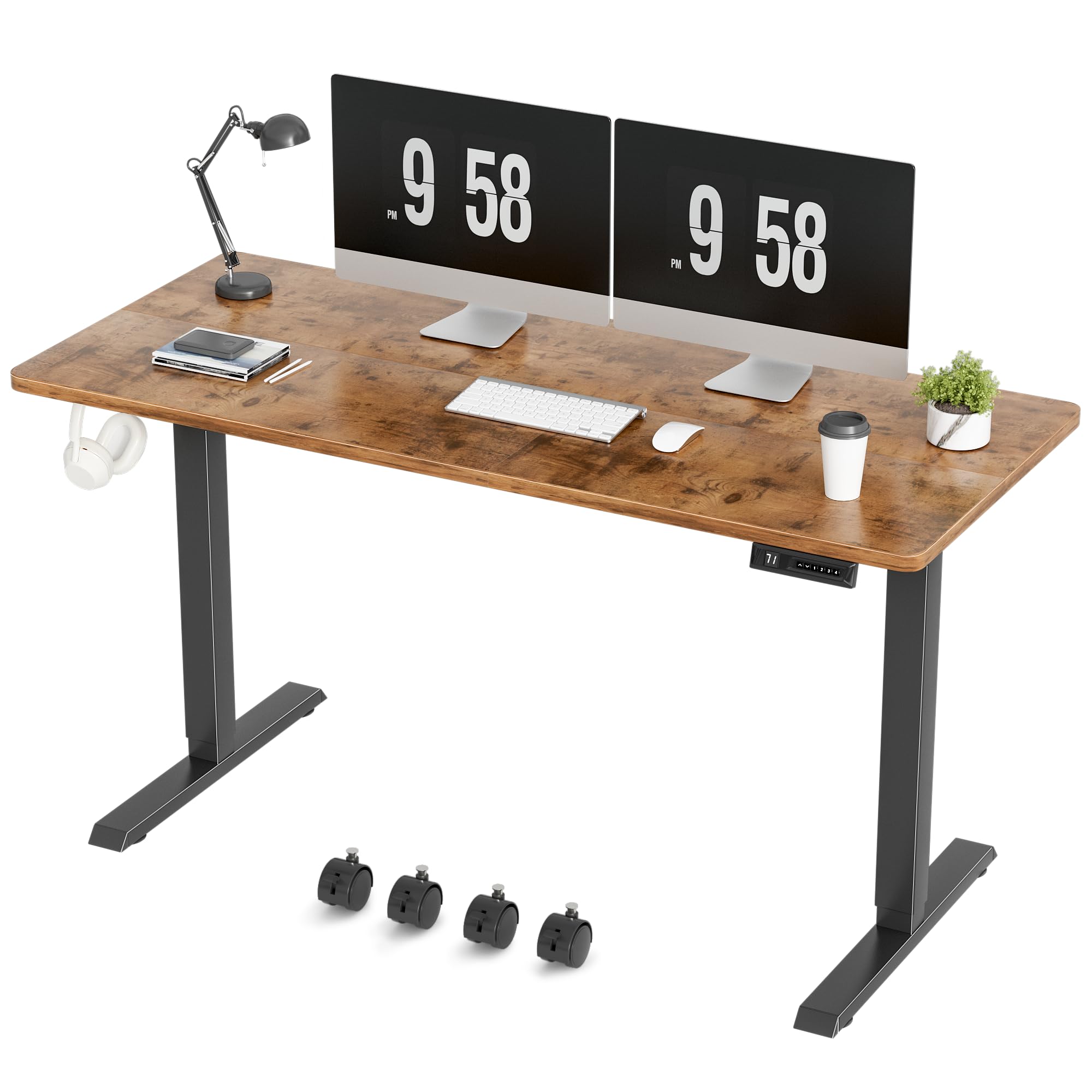 Furmax Electric Standing Desk, 45 x 24 Inches Sit Stand up Desk, Sit Stand Height Adjustable Home Office Desk with 4 Height Position Memory - with Splice Board (White, 45)