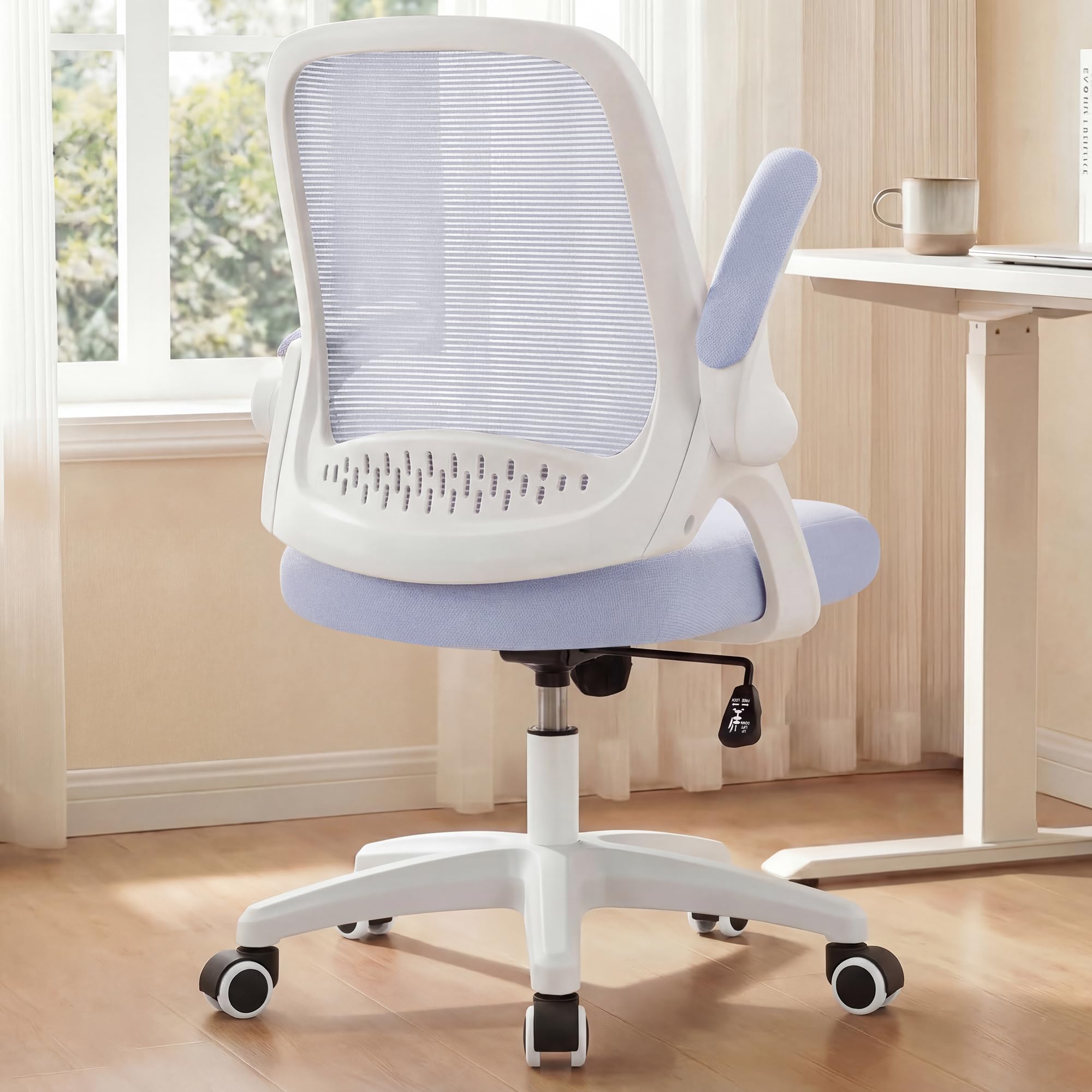 NEO Chair Office Desk Gaming Ergonomic Computer Chair with Lumbar Back Support Adjustable Height Swivel Rolling Wheels Flip-up Arms Mesh Chair for Home Vanity (Ivory)