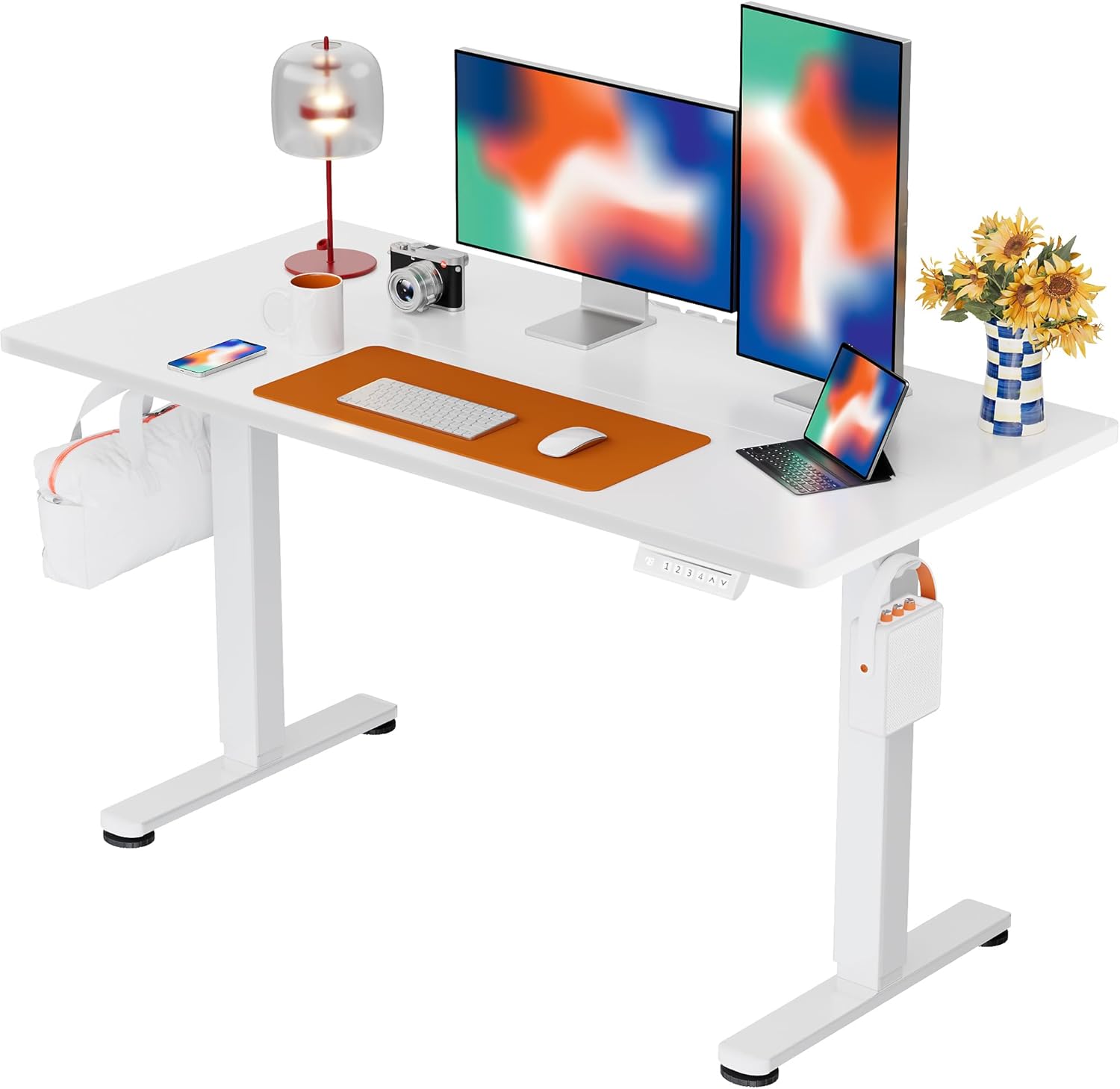 ErGear Height Adjustable Electric Standing Desk, 48 x 24 Inches Sit Stand up Desk, Memory Computer Home Office Desk, White