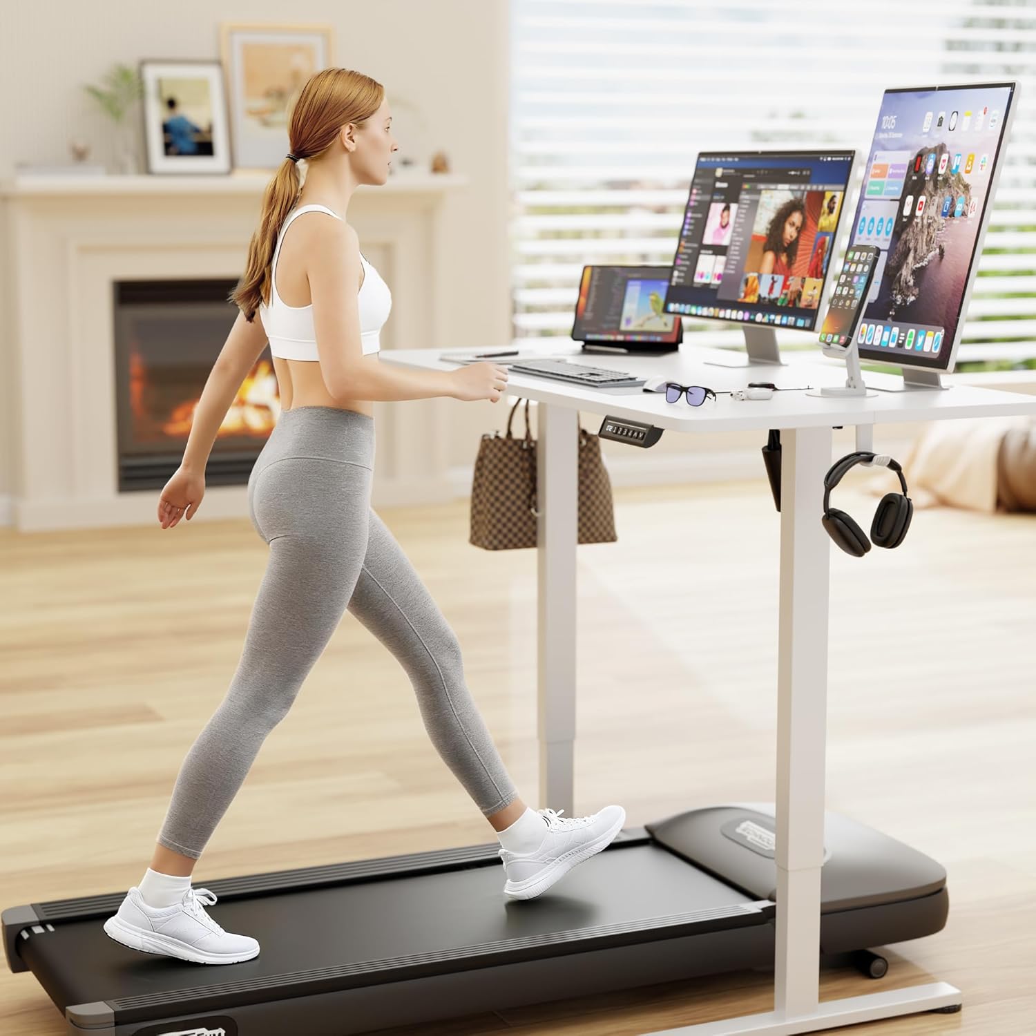 Furmax Electric Standing Desk, 45 x 24 Inches Sit Stand up Desk, Sit Stand Height Adjustable Home Office Desk with 4 Height Position Memory - with Splice Board (White, 45)