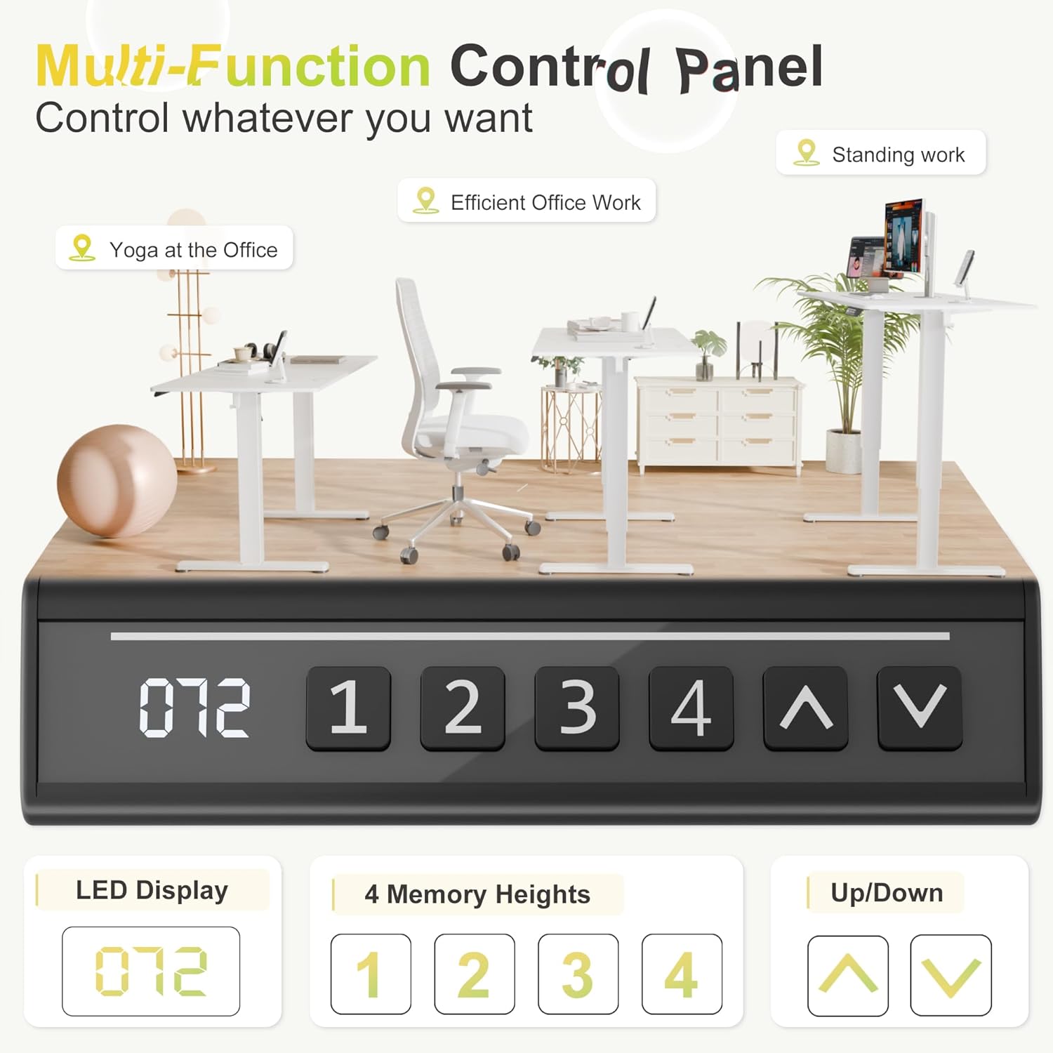 Furmax Electric Standing Desk, 45 x 24 Inches Sit Stand up Desk, Sit Stand Height Adjustable Home Office Desk with 4 Height Position Memory - with Splice Board (White, 45)
