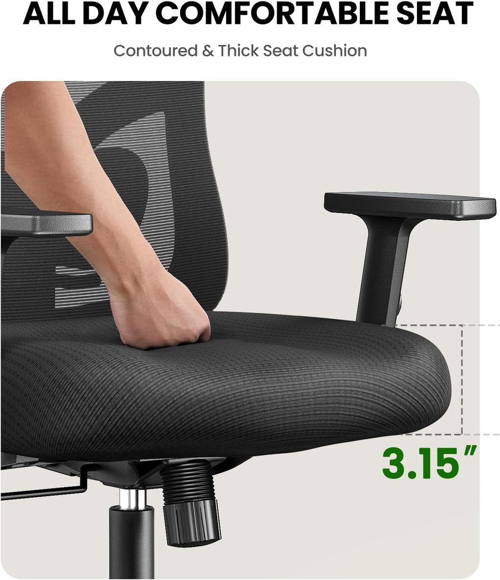 Marsail Ergonomic Office Chair Ergonomic Gaming Chair with Lumbar Support, 2D Headrest, Adjustable Armrests, Contoured Seat Cushion, Computer Desk Chair with Wheels for Home and Office