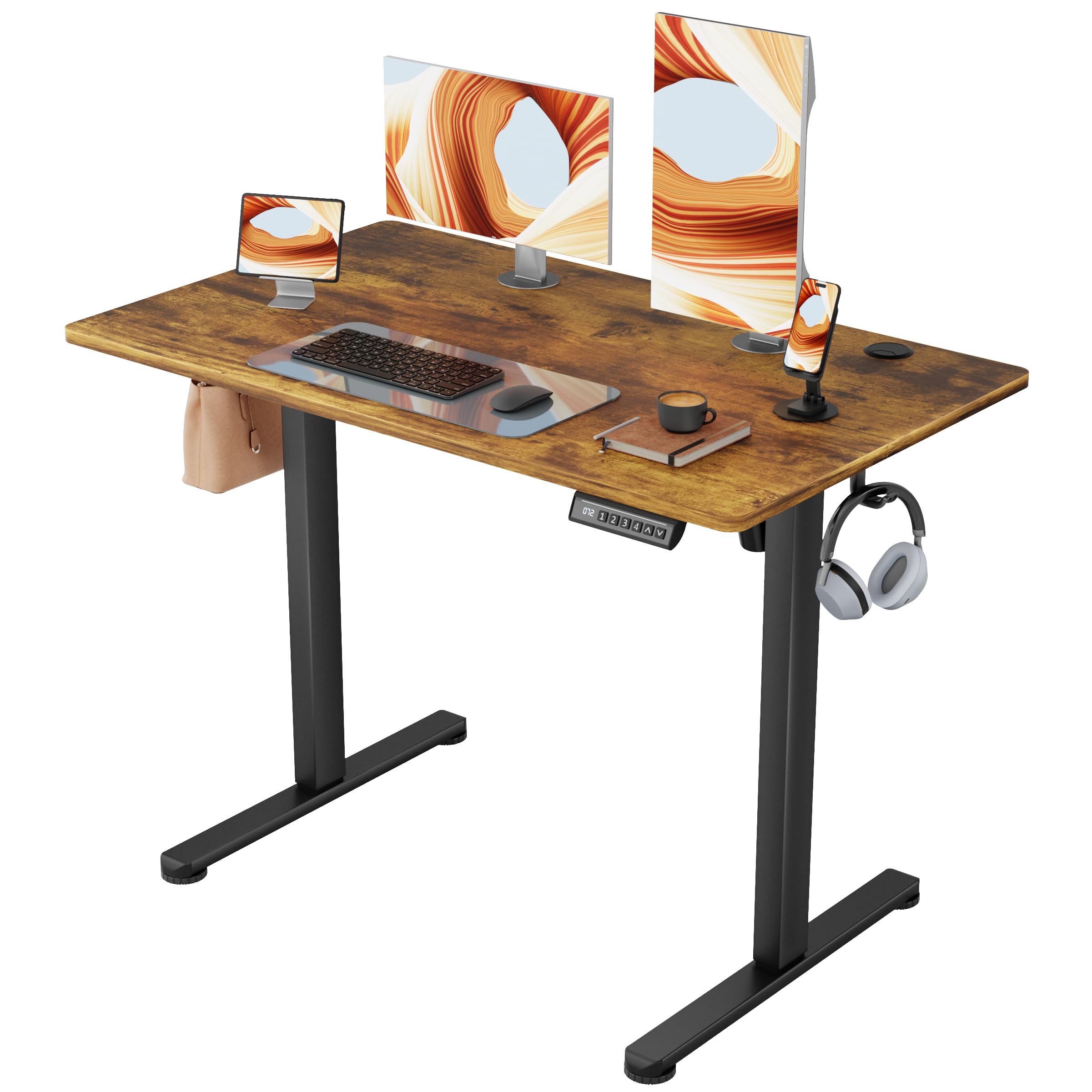 Furmax Electric Standing Desk, 45 x 24 Inches Sit Stand up Desk, Sit Stand Height Adjustable Home Office Desk with 4 Height Position Memory - with Splice Board (White, 45)