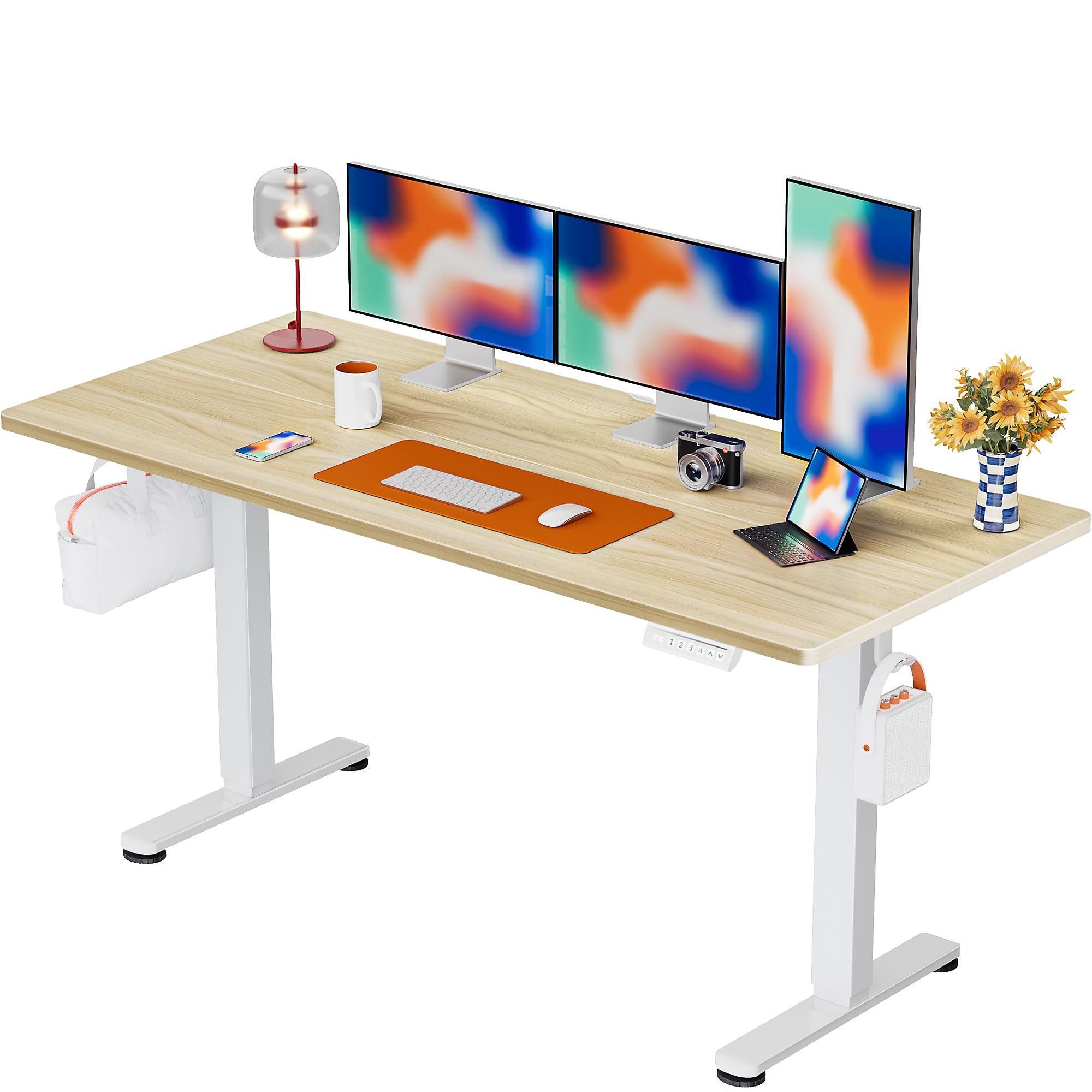 ErGear Height Adjustable Electric Standing Desk, 48 x 24 Inches Sit Stand up Desk, Memory Computer Home Office Desk, White
