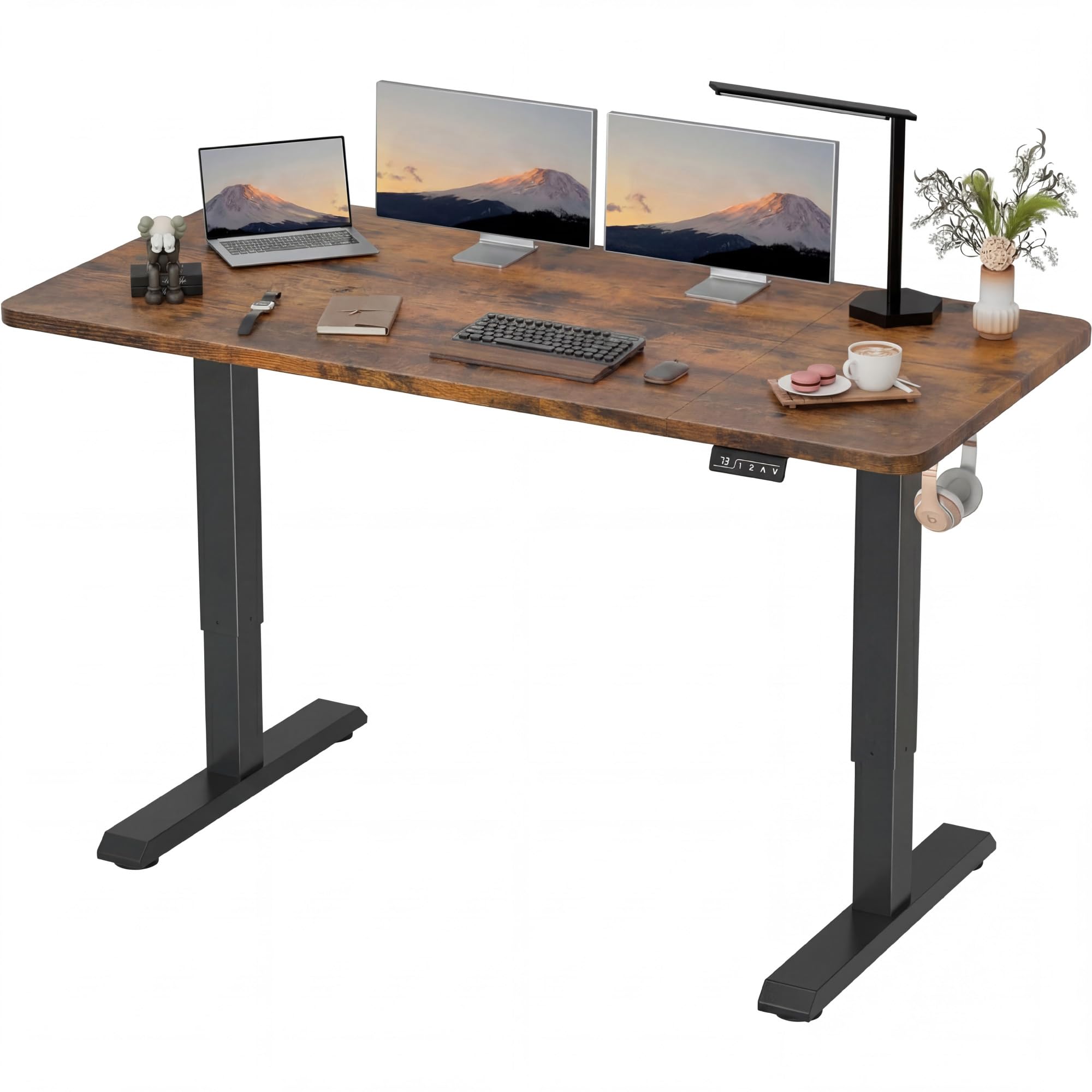 Furmax 55 x 24 Inches Electric Height Adjustable Standing Desk Large Sit Stand Up Desk Home Office Computer Desk Memory Preset with T-Shaped Metal Bracket, Black