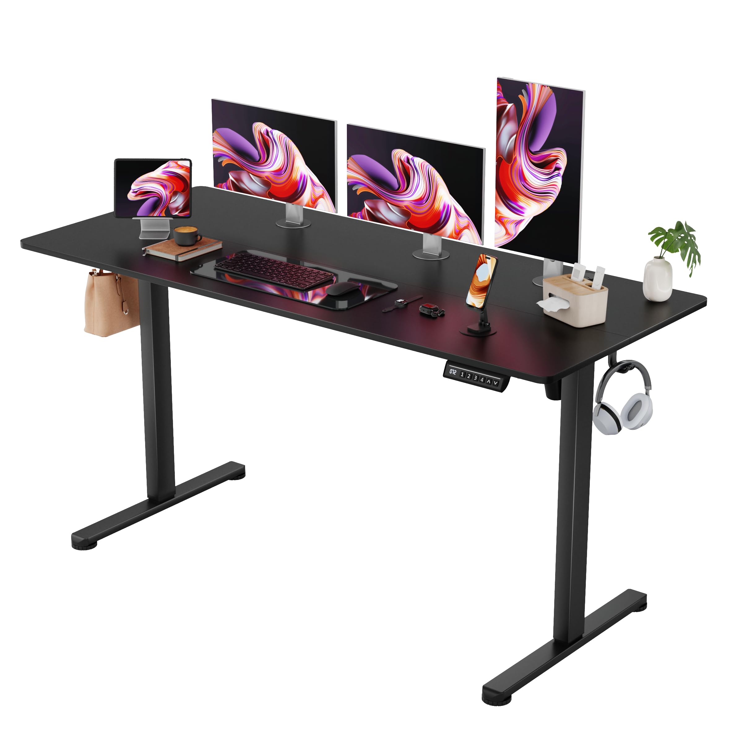 Furmax Electric Standing Desk, 45 x 24 Inches Sit Stand up Desk, Sit Stand Height Adjustable Home Office Desk with 4 Height Position Memory - with Splice Board (White, 45)