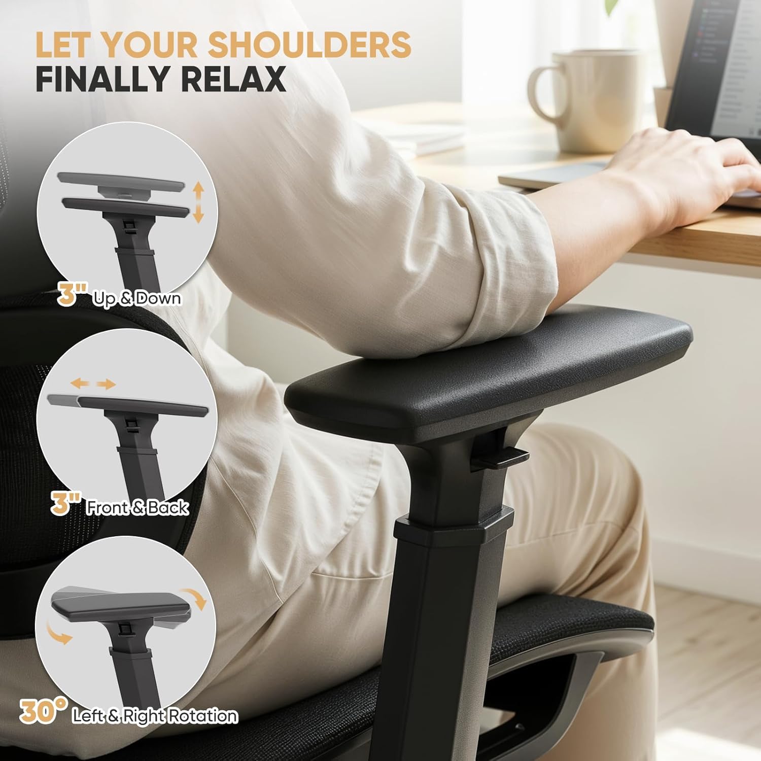 Magshion Ergonomic Office Chair, Swivel Executive Work Task Chair with Adjustable Headrest, 3D Armrests, Tilt Lock and Lumbar Support, Mesh Desk Chair for Home Office, 350 LBS Capacity, Black