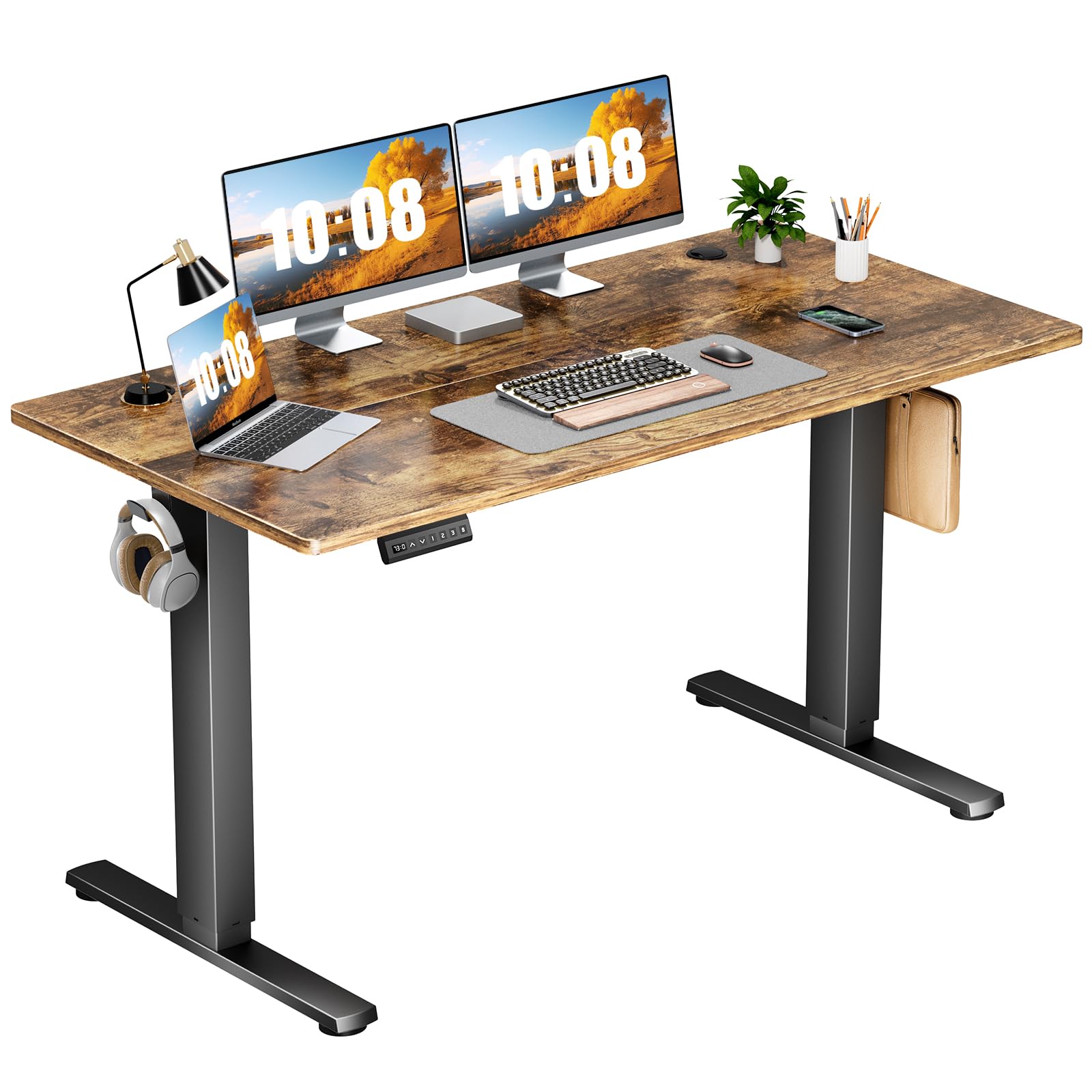 Sweetcrispy Electric Standing Desk Adjustable Height, 40x24 Inch Sit Stand Up Home Office Desks Computer Workstation PC Work Table with 3 Memory Preset Splice Wood Board Metal Frame, White