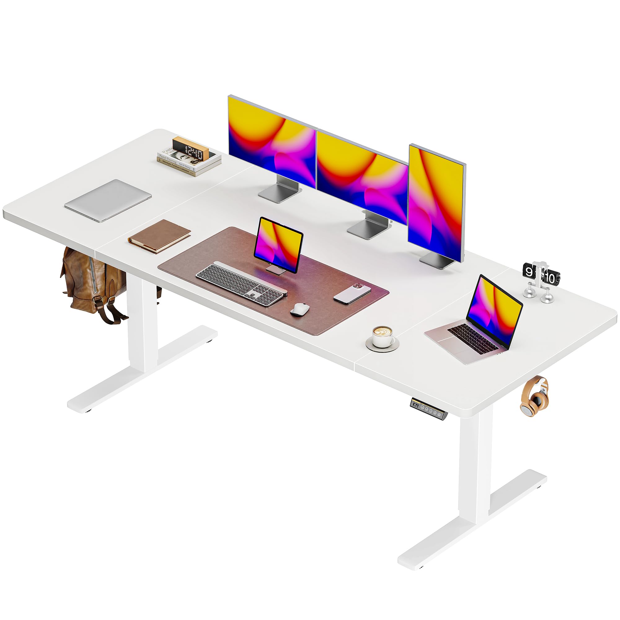 Huuger 55 x 28 Large Electric Standing Desk, Height Adjustable Computer Desk, 27.6" Deep Desktop, Stand up Gaming Office Desk with 2 Hooks, 3 Preset Heights, for Home Office, Rustic Brown