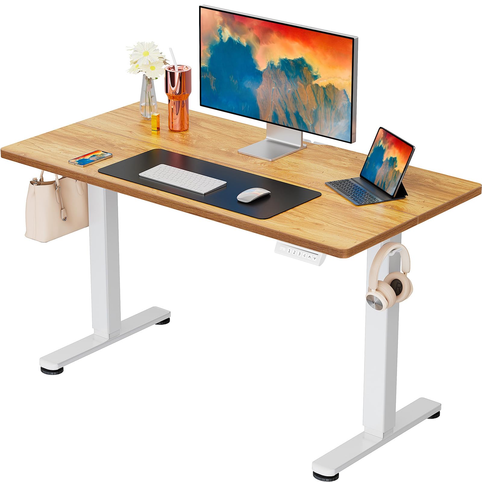 ErGear Height Adjustable Electric Standing Desk, 48 x 24 Inches Sit Stand up Desk, Memory Computer Home Office Desk, White