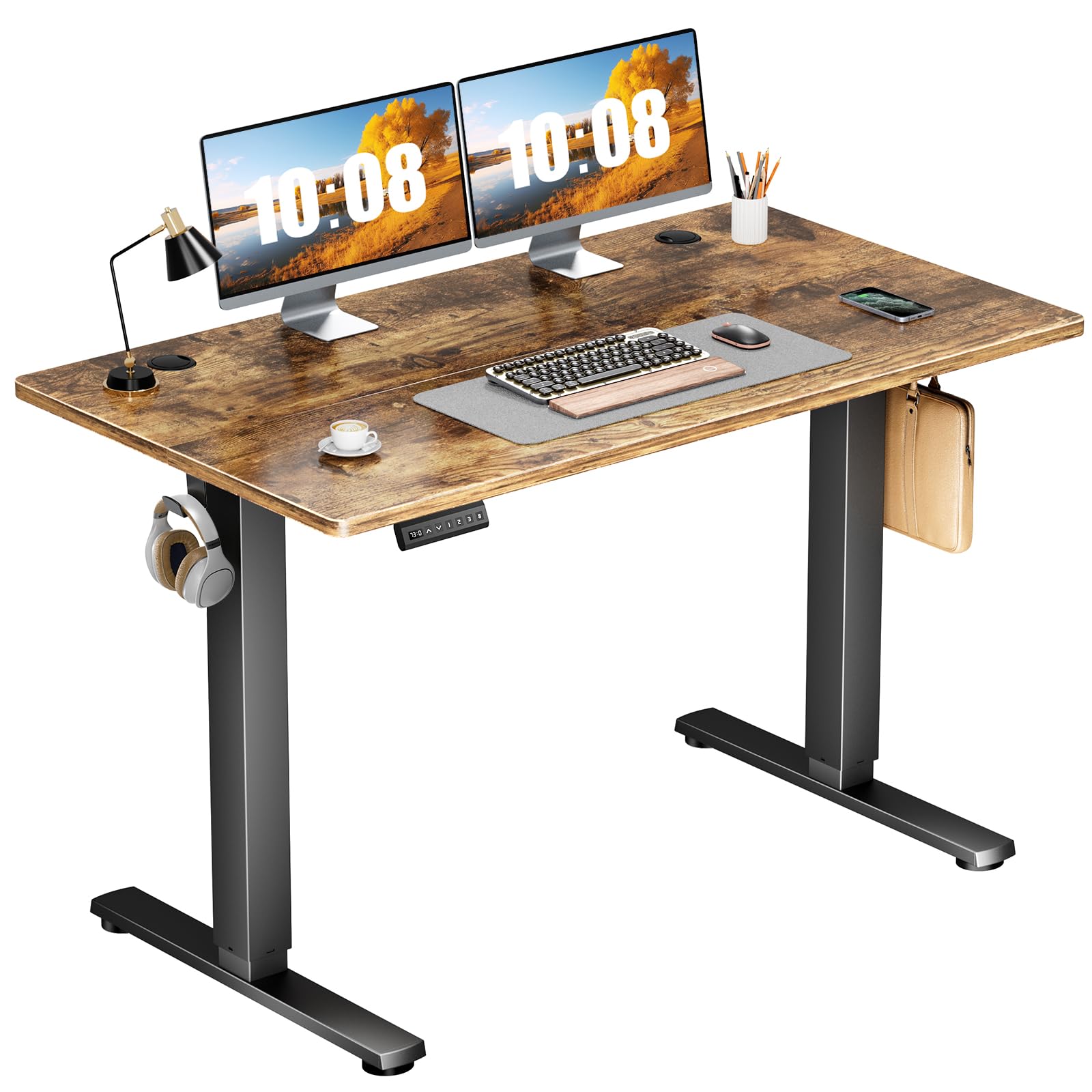 Sweetcrispy Electric Standing Desk Adjustable Height, 40x24 Inch Sit Stand Up Home Office Desks Computer Workstation PC Work Table with 3 Memory Preset Splice Wood Board Metal Frame, White