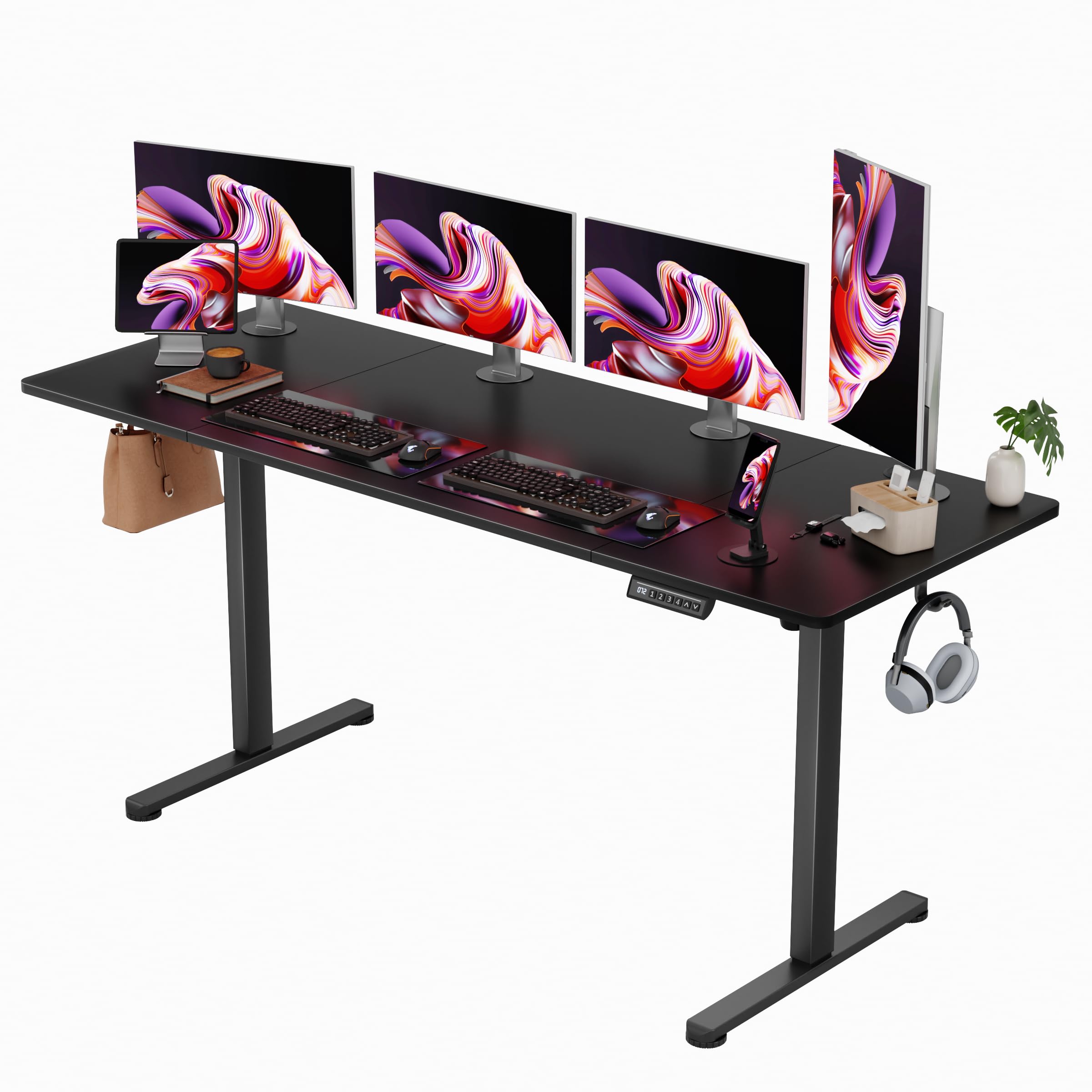 Furmax Electric Standing Desk, 45 x 24 Inches Sit Stand up Desk, Sit Stand Height Adjustable Home Office Desk with 4 Height Position Memory - with Splice Board (White, 45)